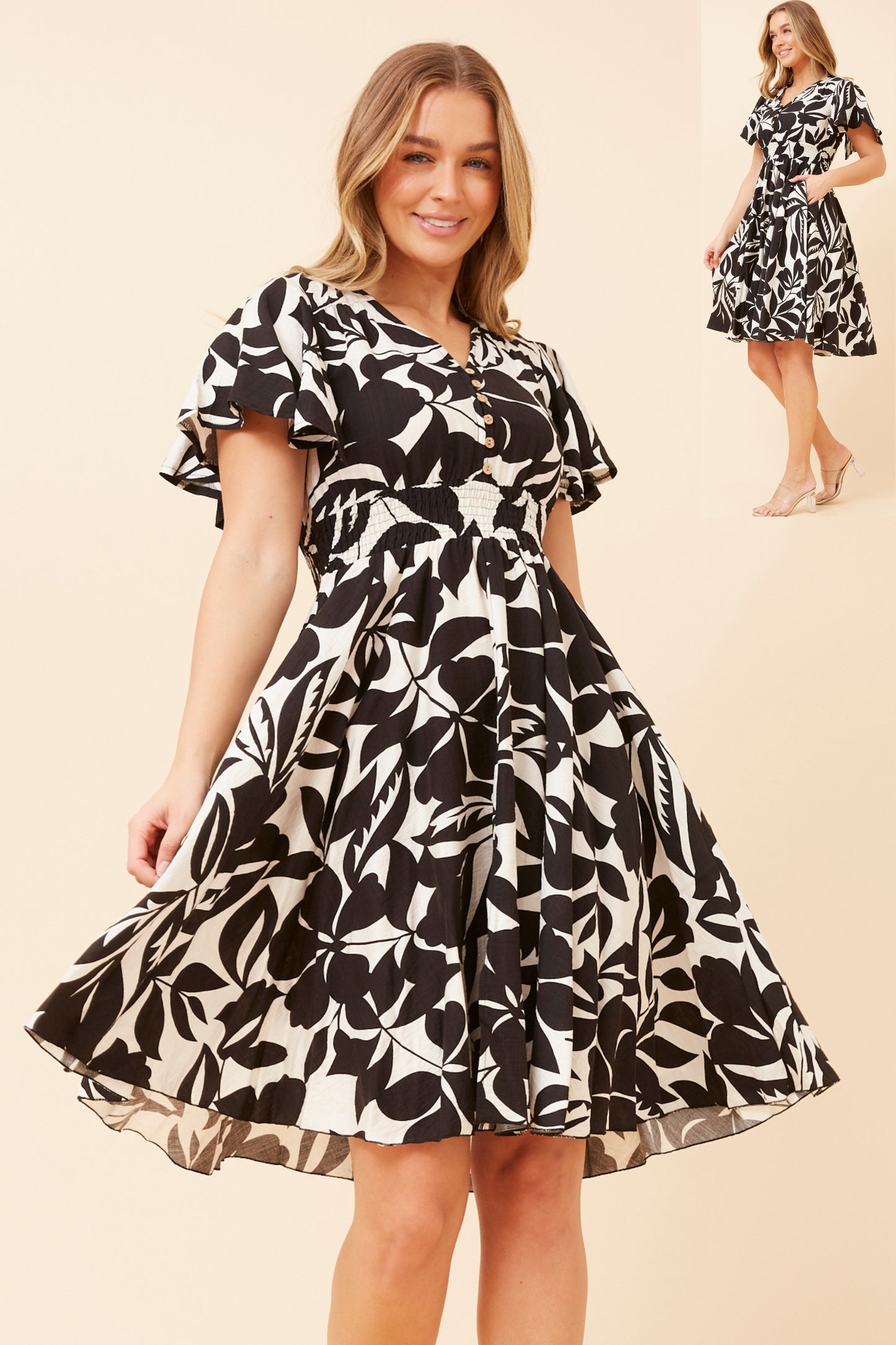 Sana Leaf Print Dress D523295