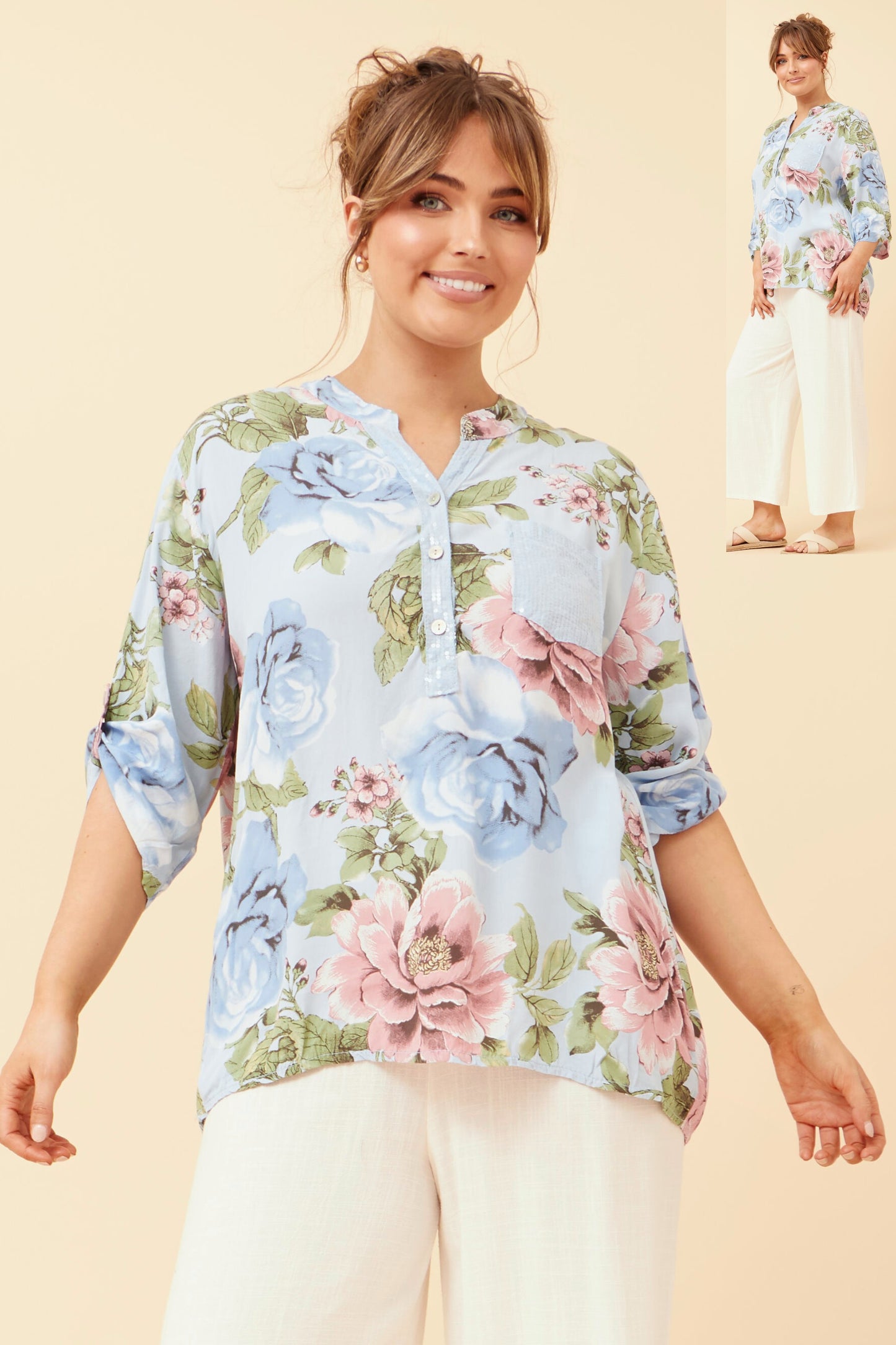 Aurelia Italian Floral Top T524362 Light Blue