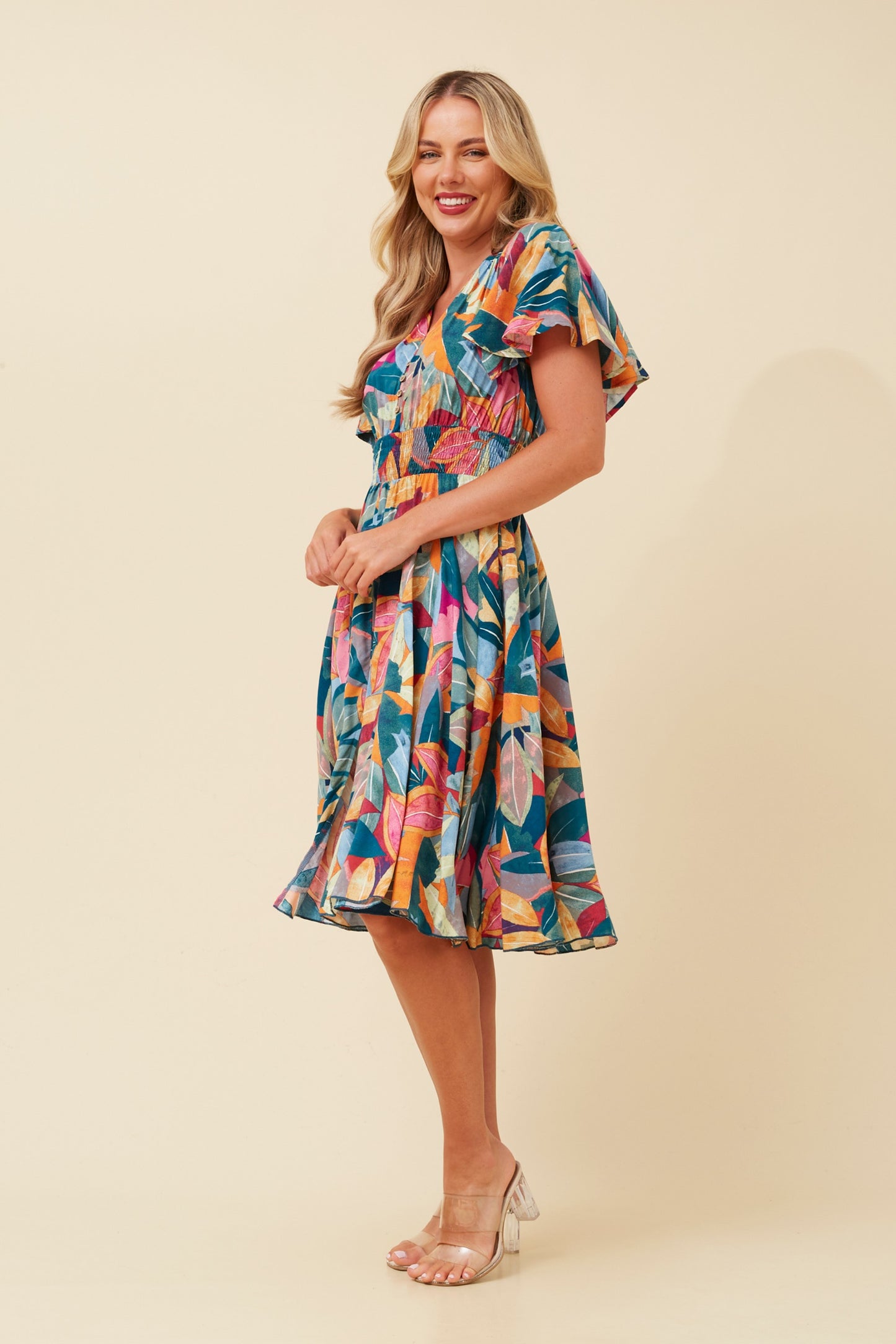 Sana Leaf Print Dress D519043