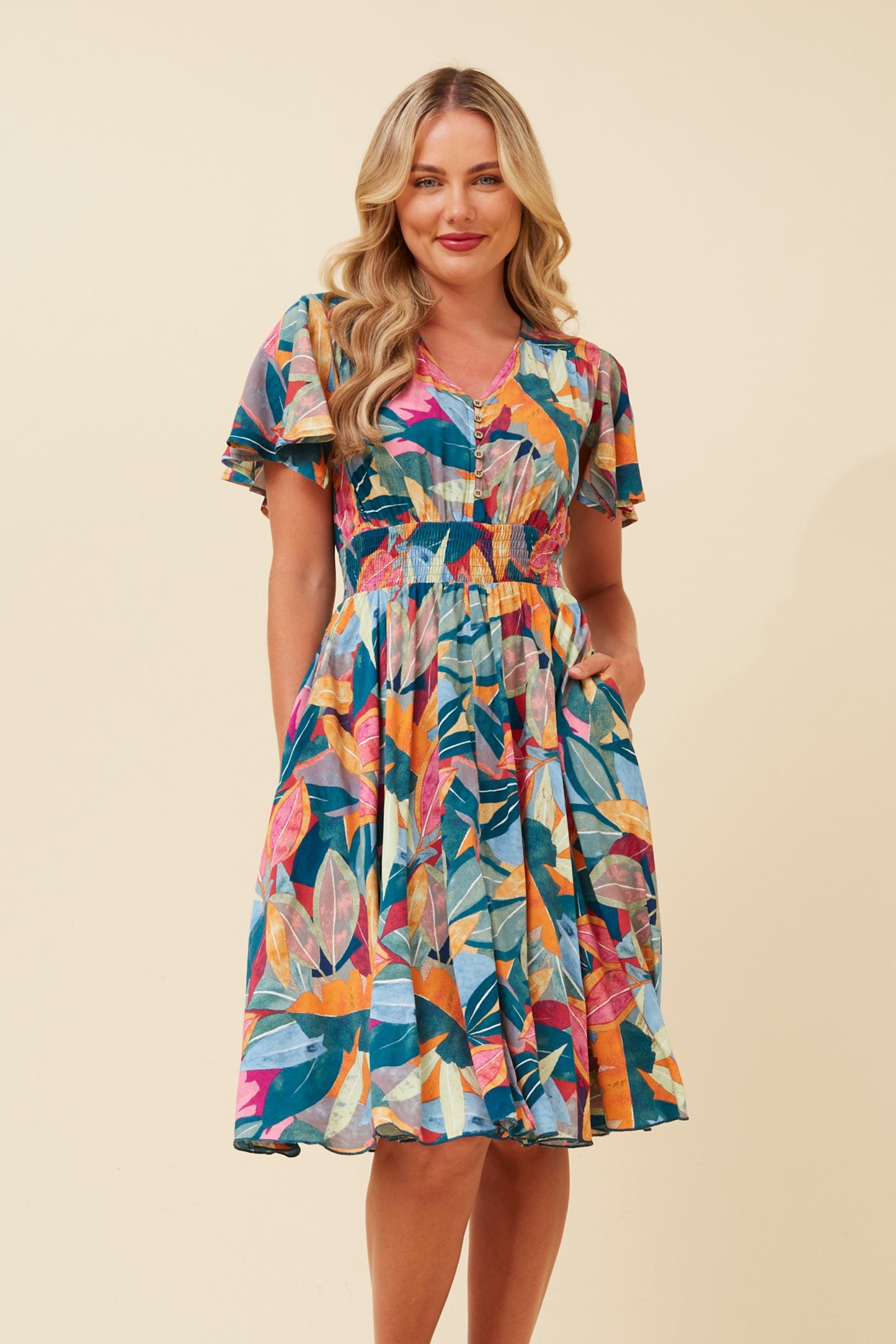 Sana Leaf Print Dress D519043