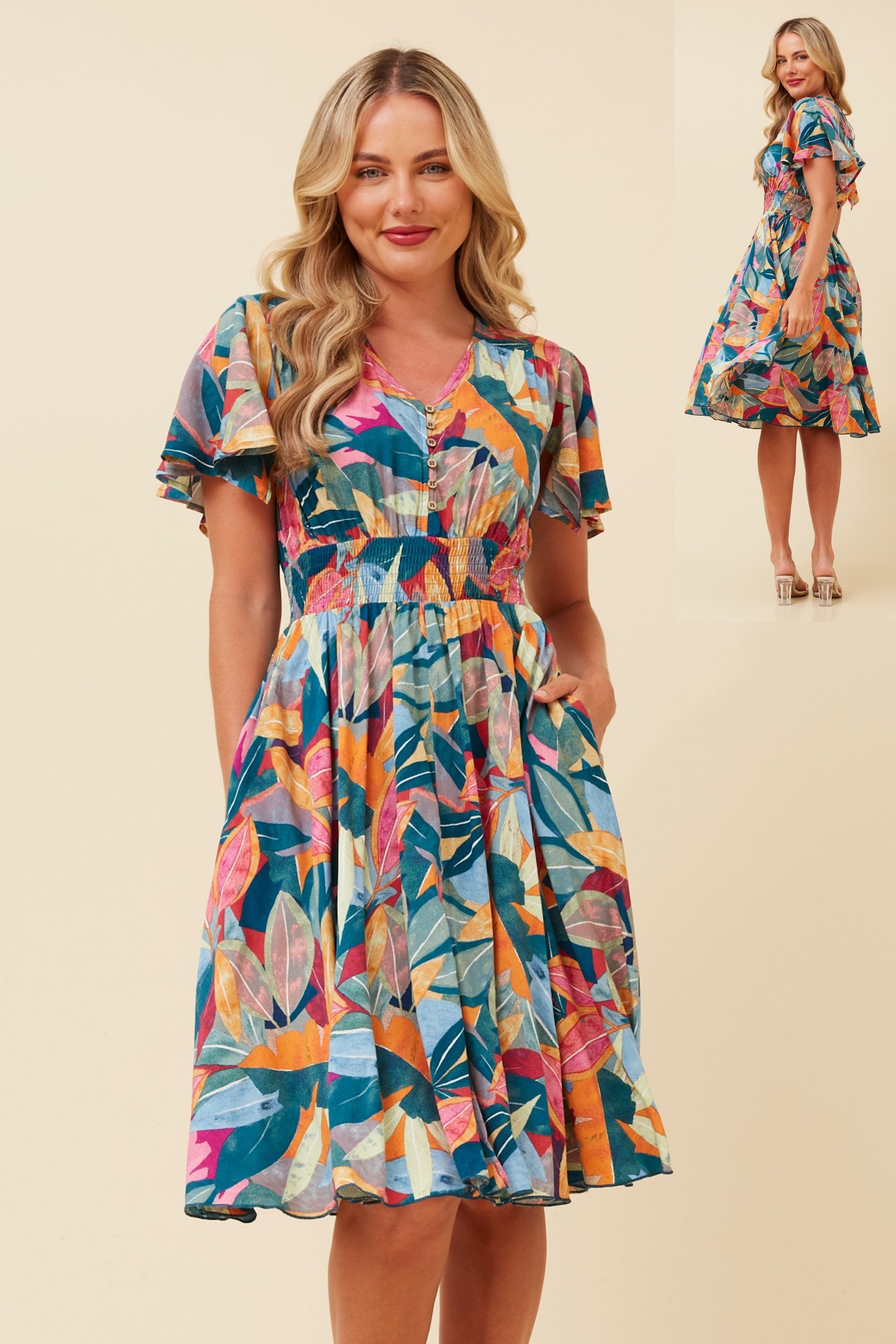 Sana Leaf Print Dress D519043