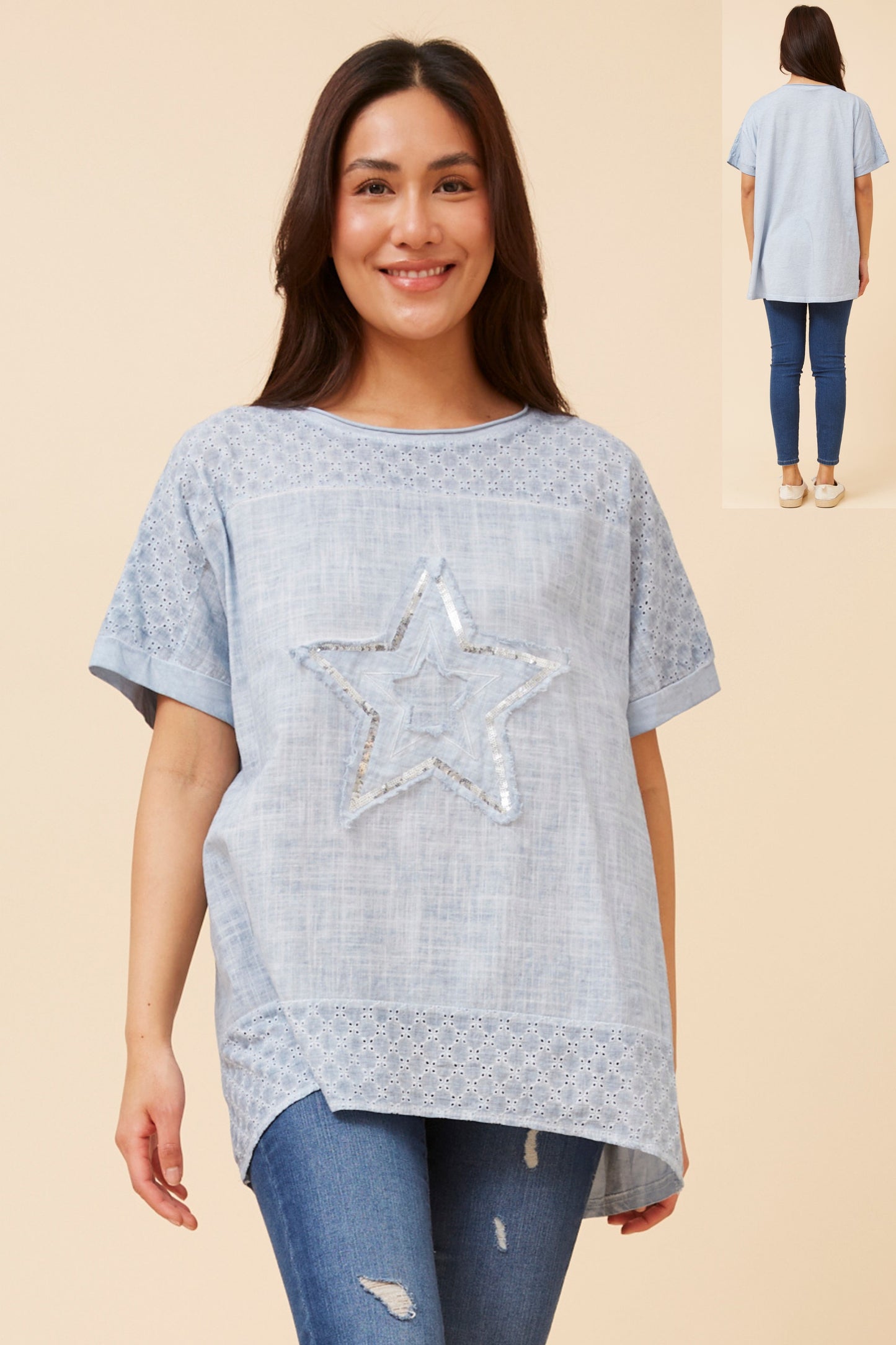 Louise Star Pattern Top T734757 Light Blue
