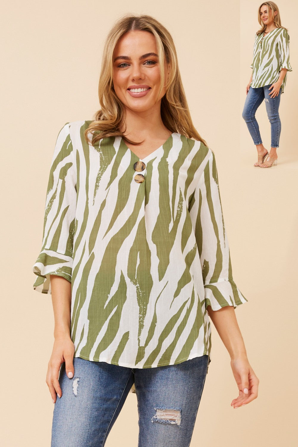 Jovie Print Top T174921 Khaki