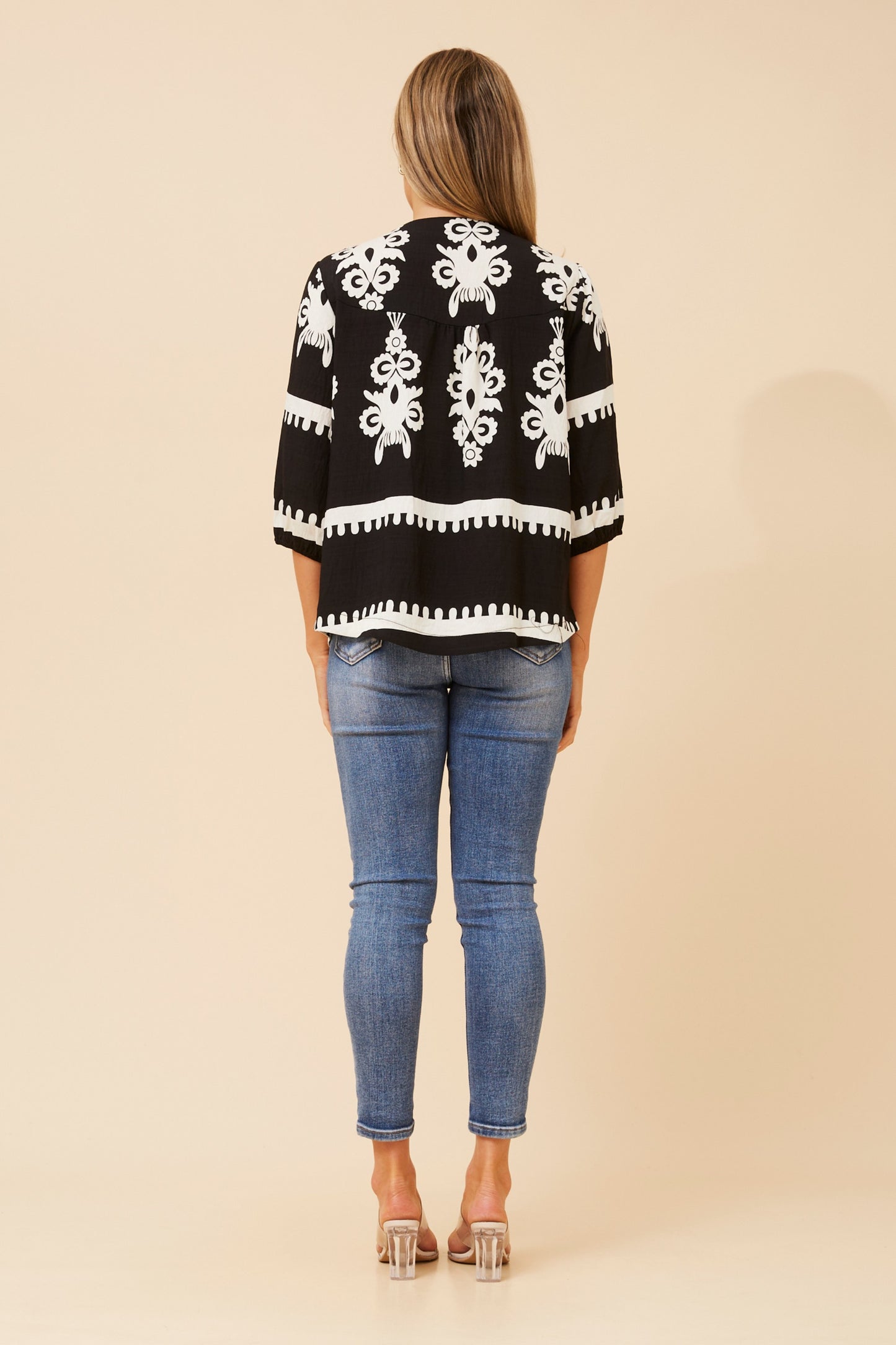 Amara Boho Print Blouse T523165 Black/White