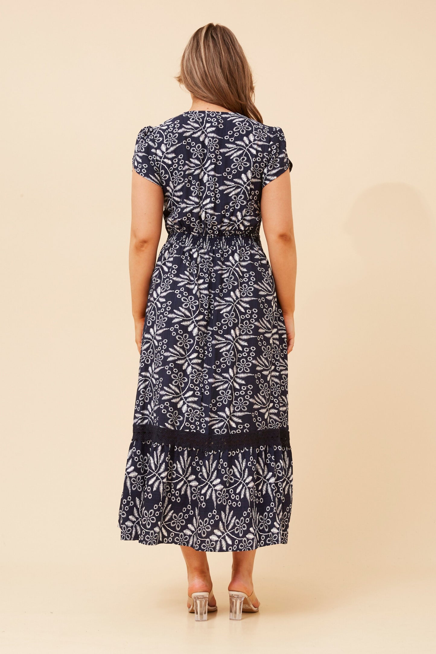 Alex Lace Trim Dress - Navy D525156