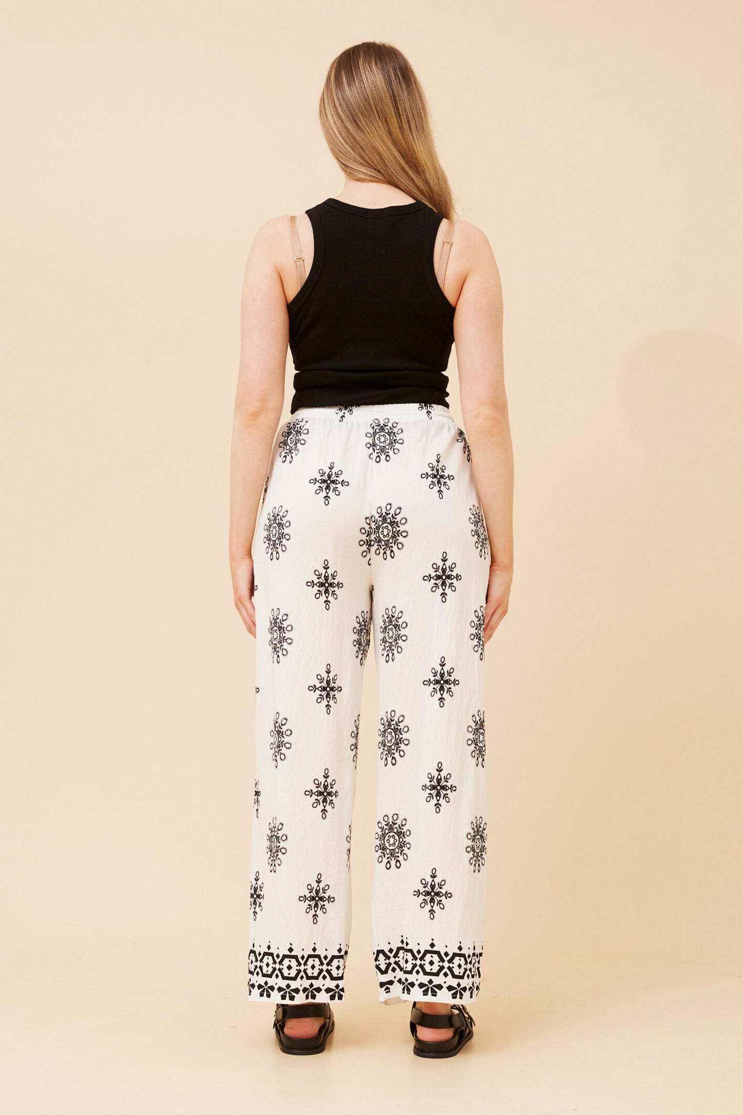 Aida embroidery Print Wide Leg Pant P525008 White