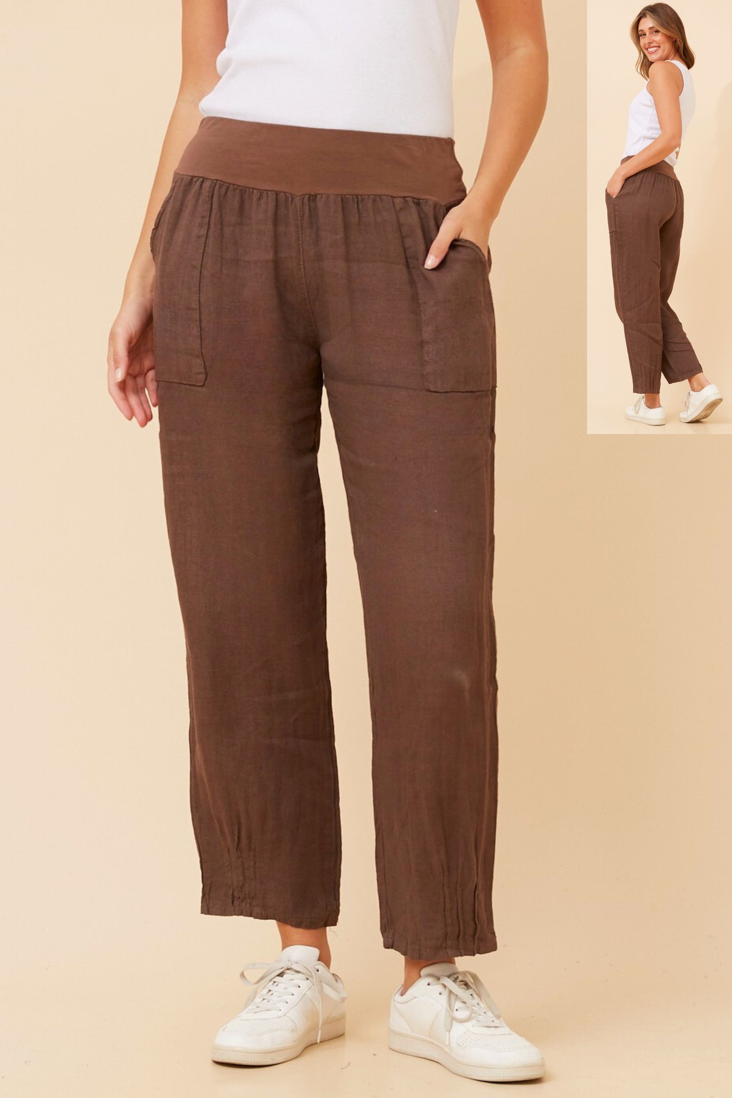 Linen Italian Pant P516694 Bitter Chocolate