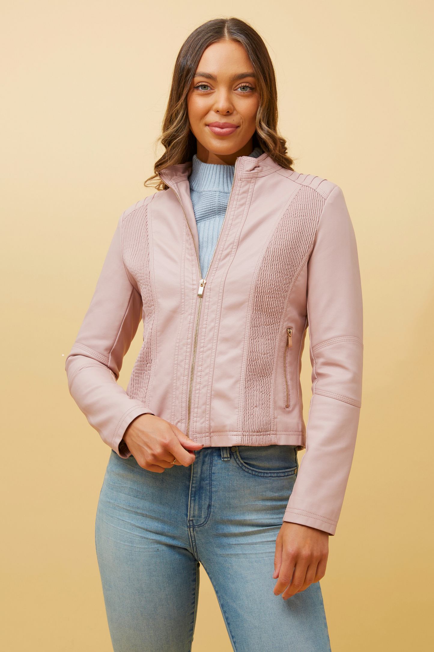 Leather Biker Jacket Pink J508609
