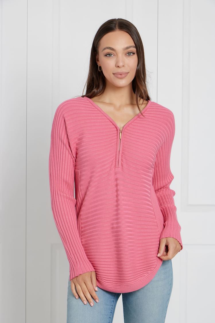 Artha Front-Zip Knit Jumper - Dusty Rose KP508443