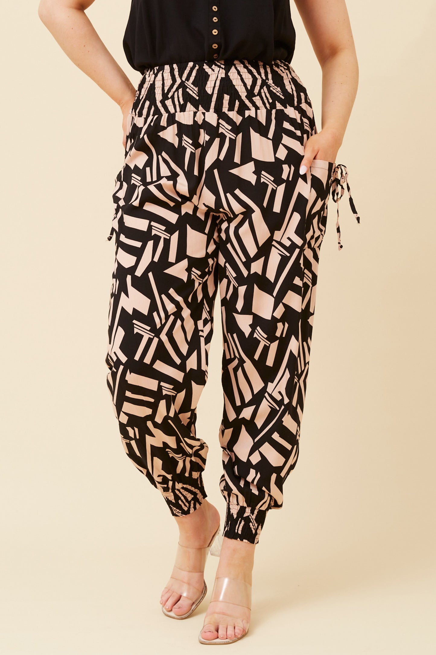 Abstract Printed Harem Pants P519602 Beige