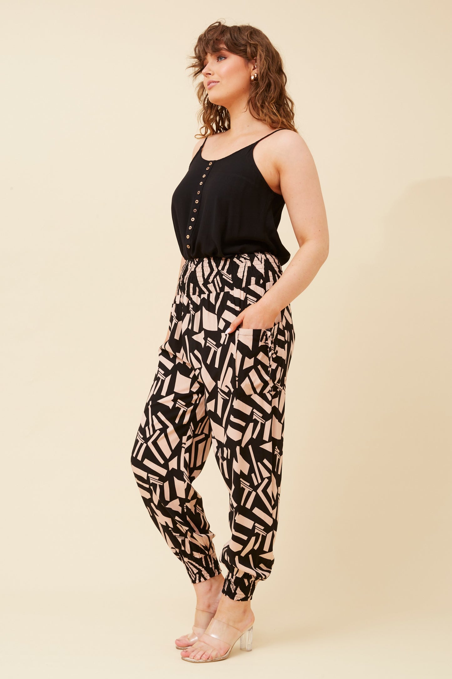 Abstract Printed Harem Pants P519602 Beige
