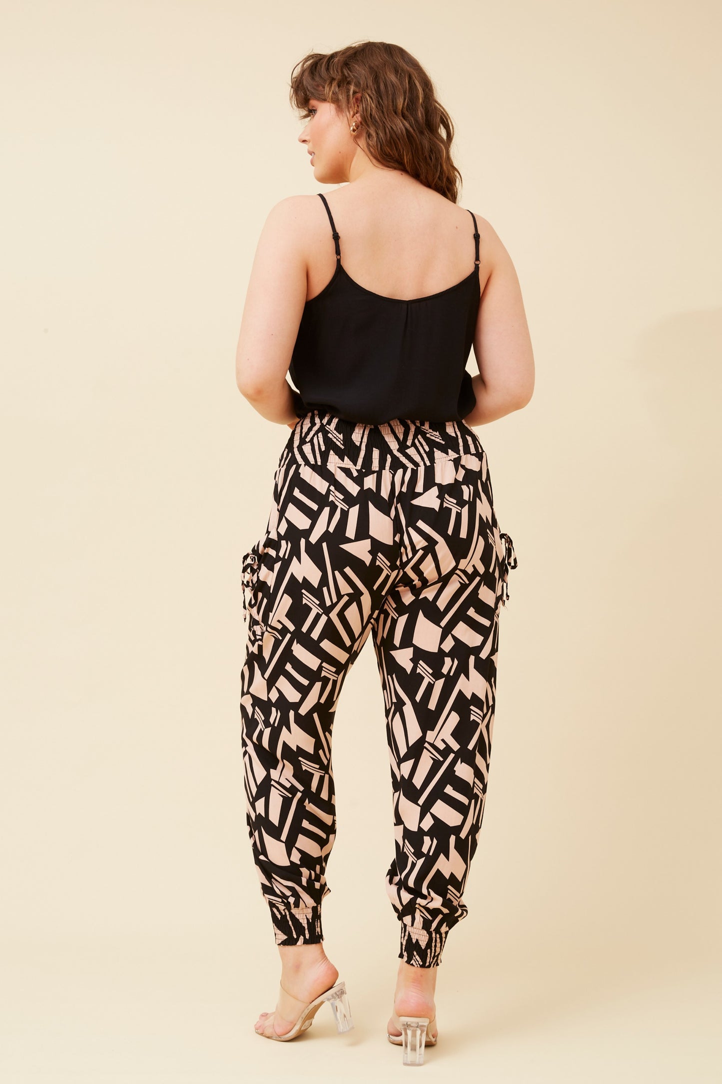 Abstract Printed Harem Pants P519602 Beige