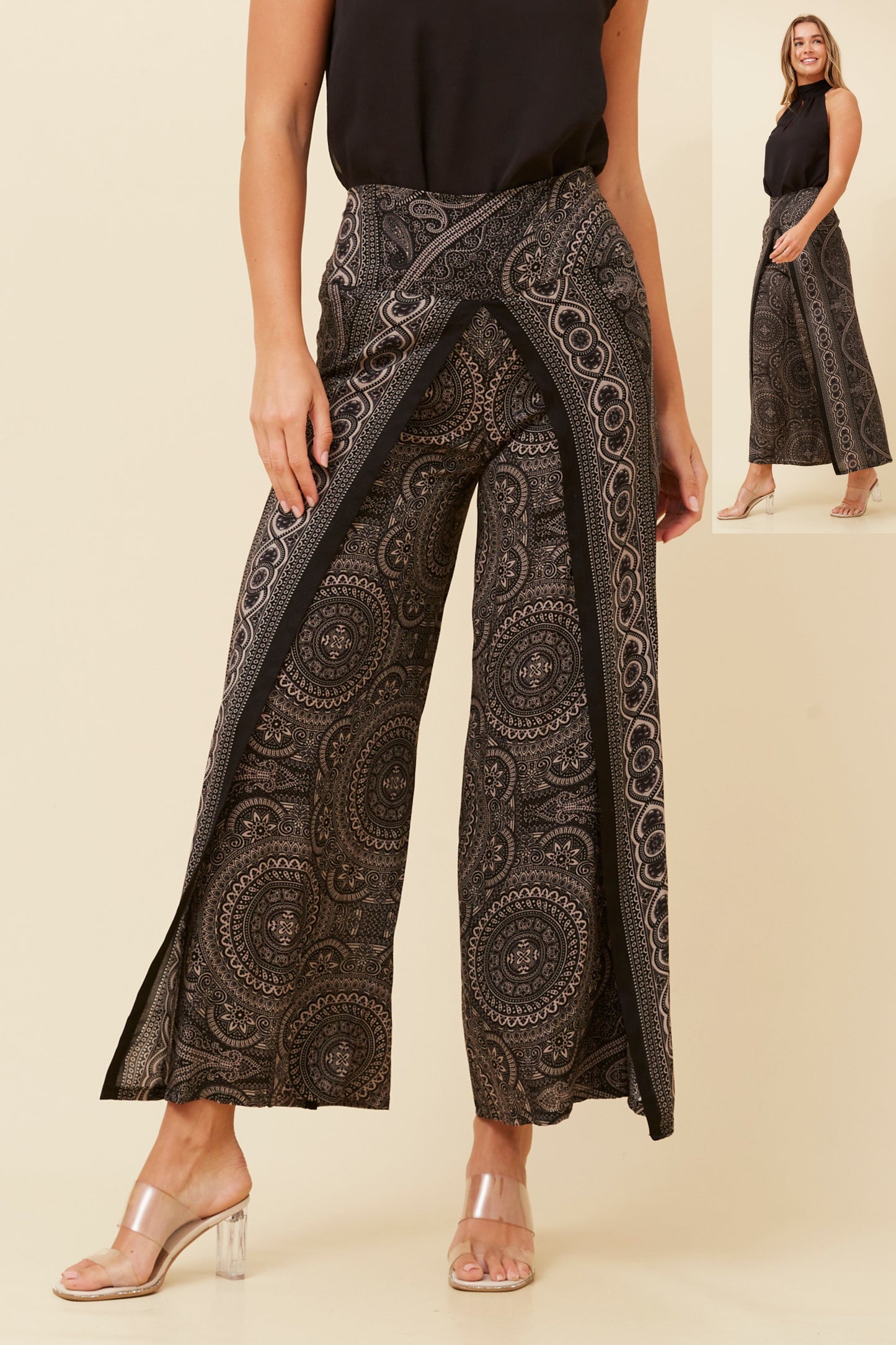 Elephant Printed Pant P520839- Black