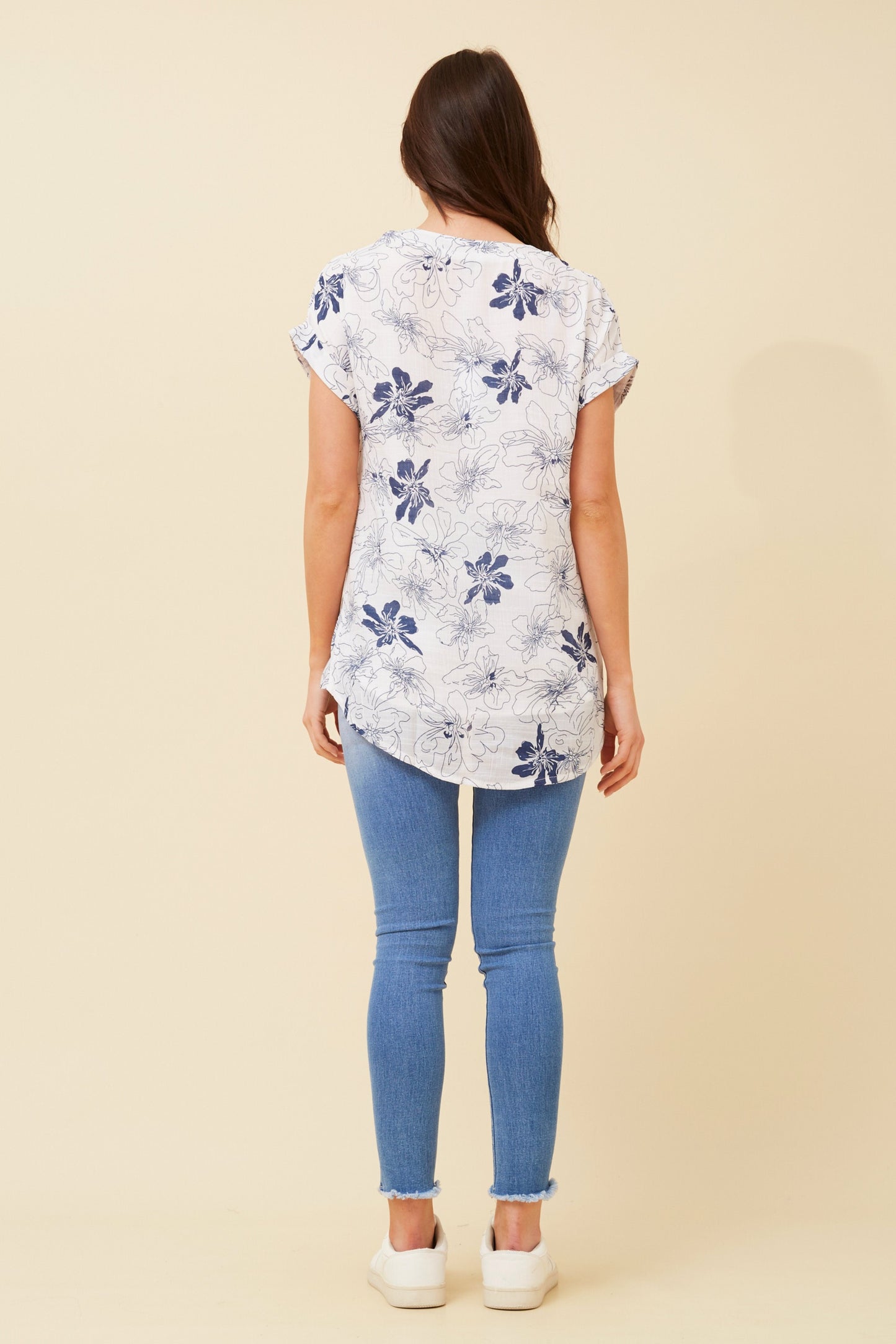 Jen Front Button Printed Top T510965 - Navy