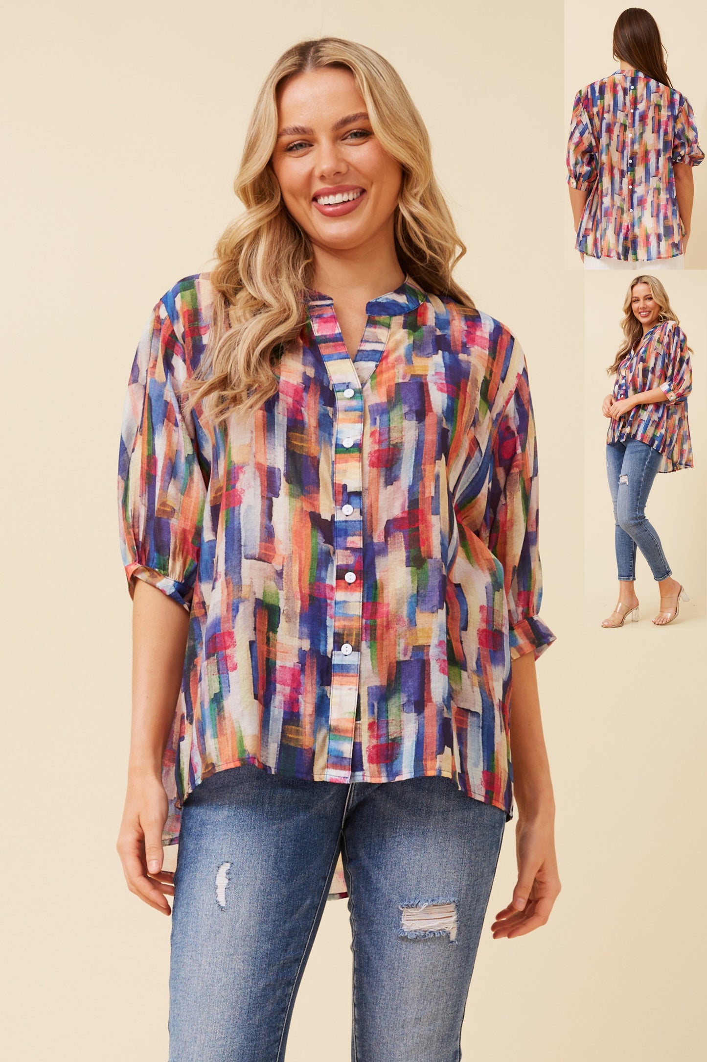 Rosa Shirt with Back Button Detail - Multi Blue T522241