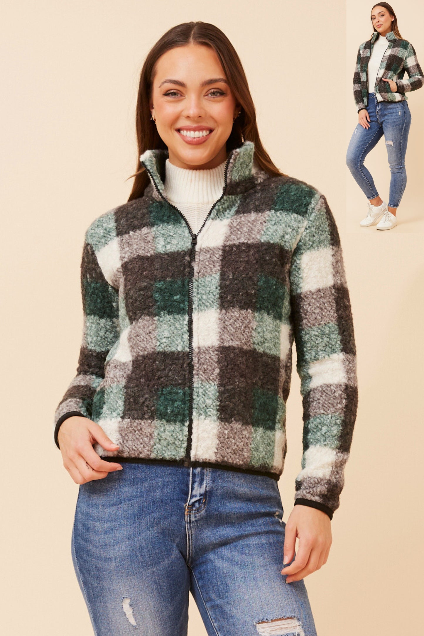 Geometric Print Teddy Jacket J519246