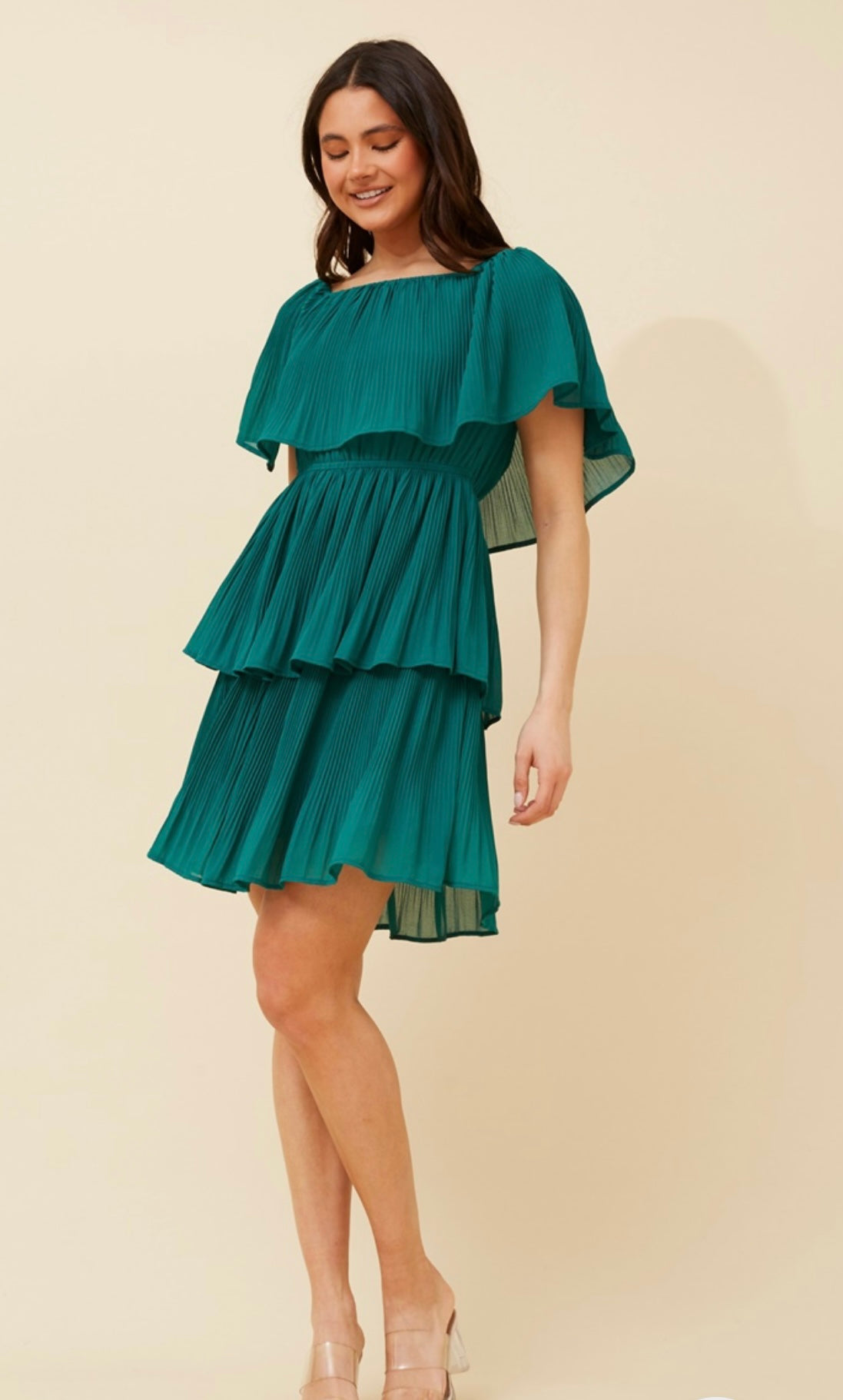 Raya Off Shoulder Party Dress Emerald D520732