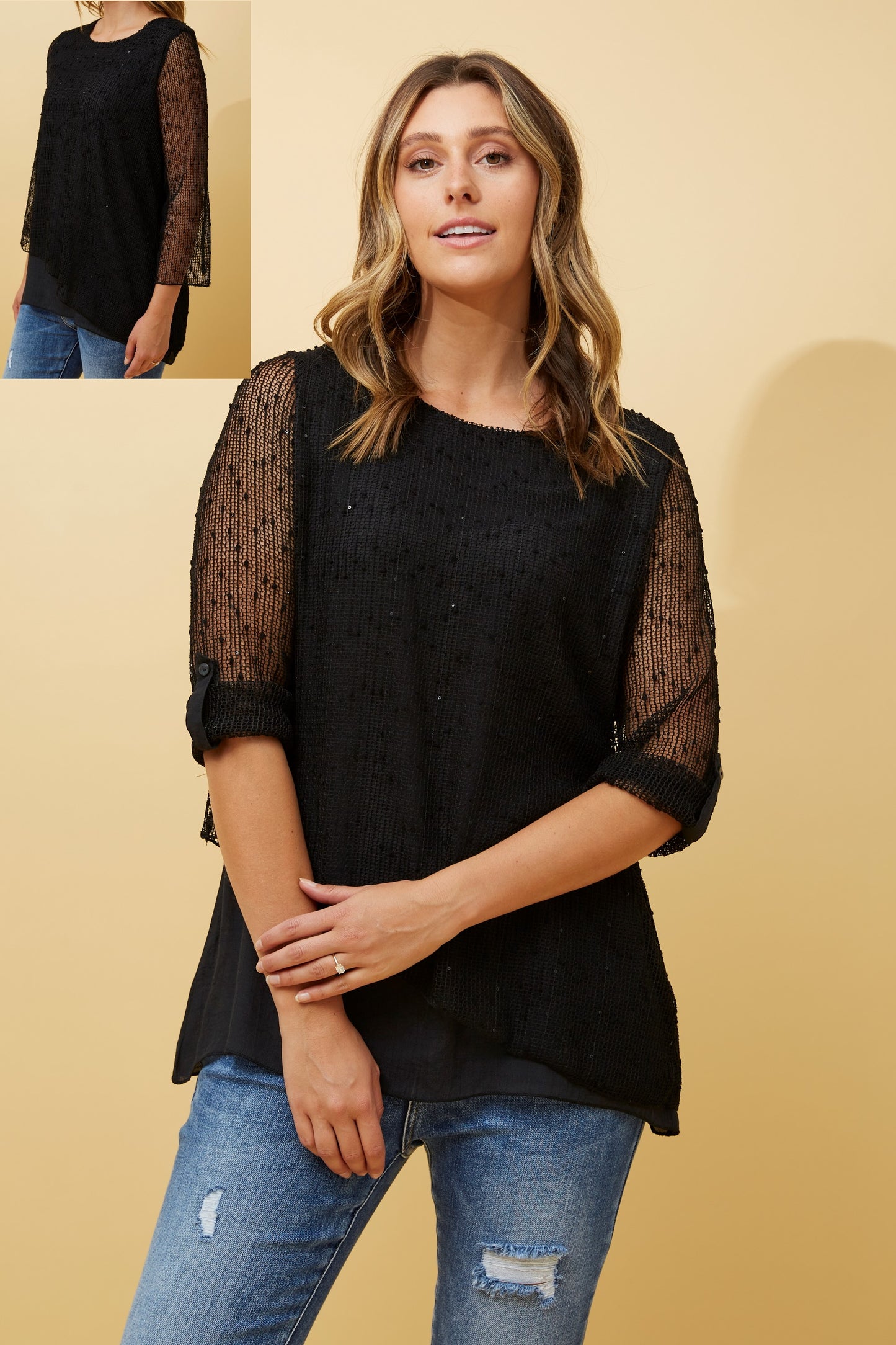 Tessa Double Layered Blouse Black - T166089