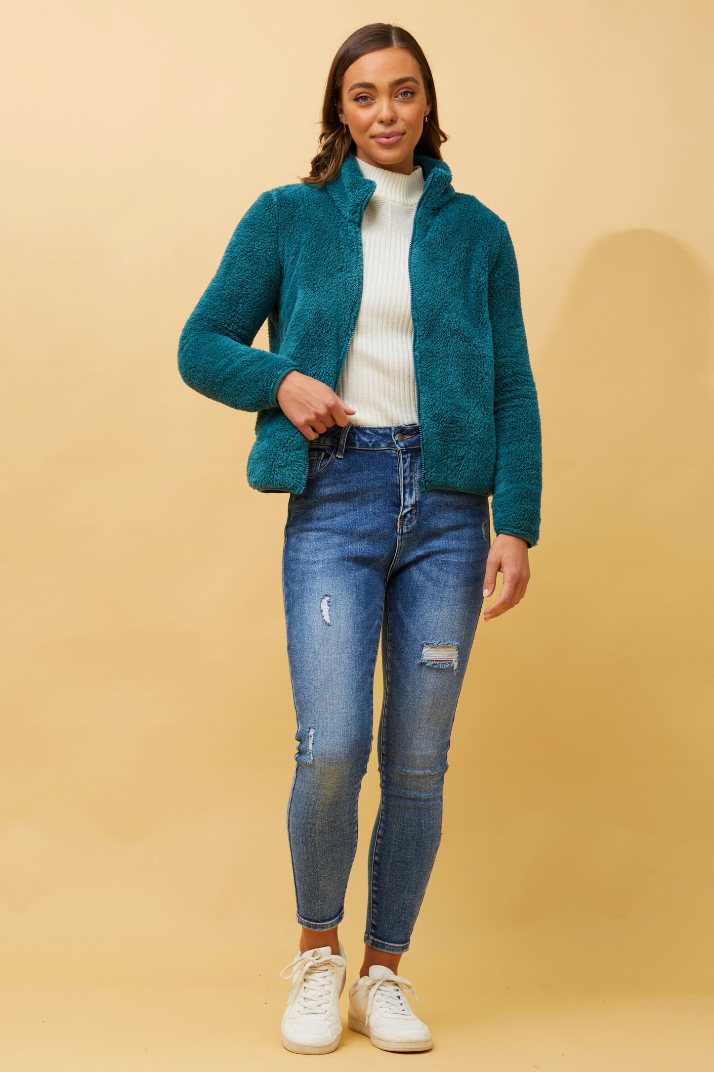 Front FAUX FUR Jacket- Deep Teal J508971