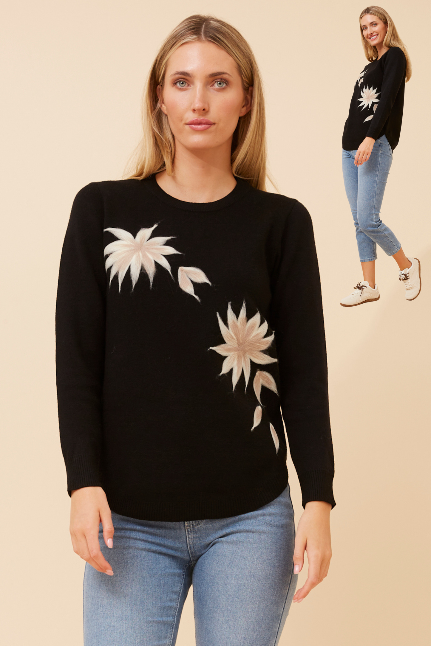 Evania Floral Knit Embroidery KP526084 Black