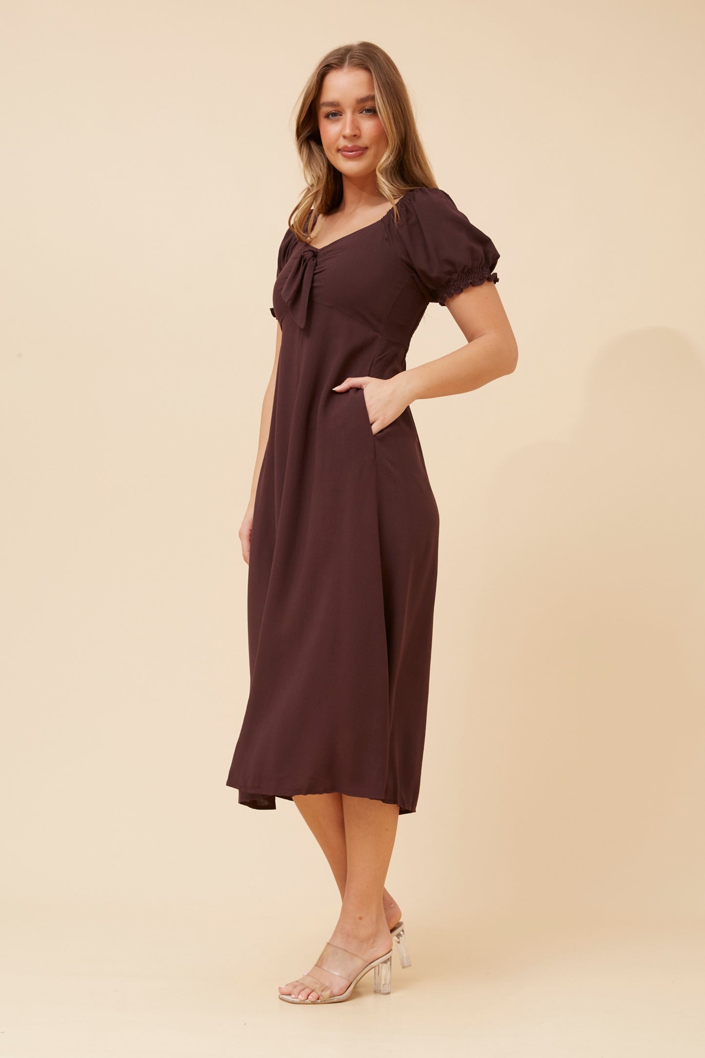 Anne Front Bow Dress - D512961 Chocolate