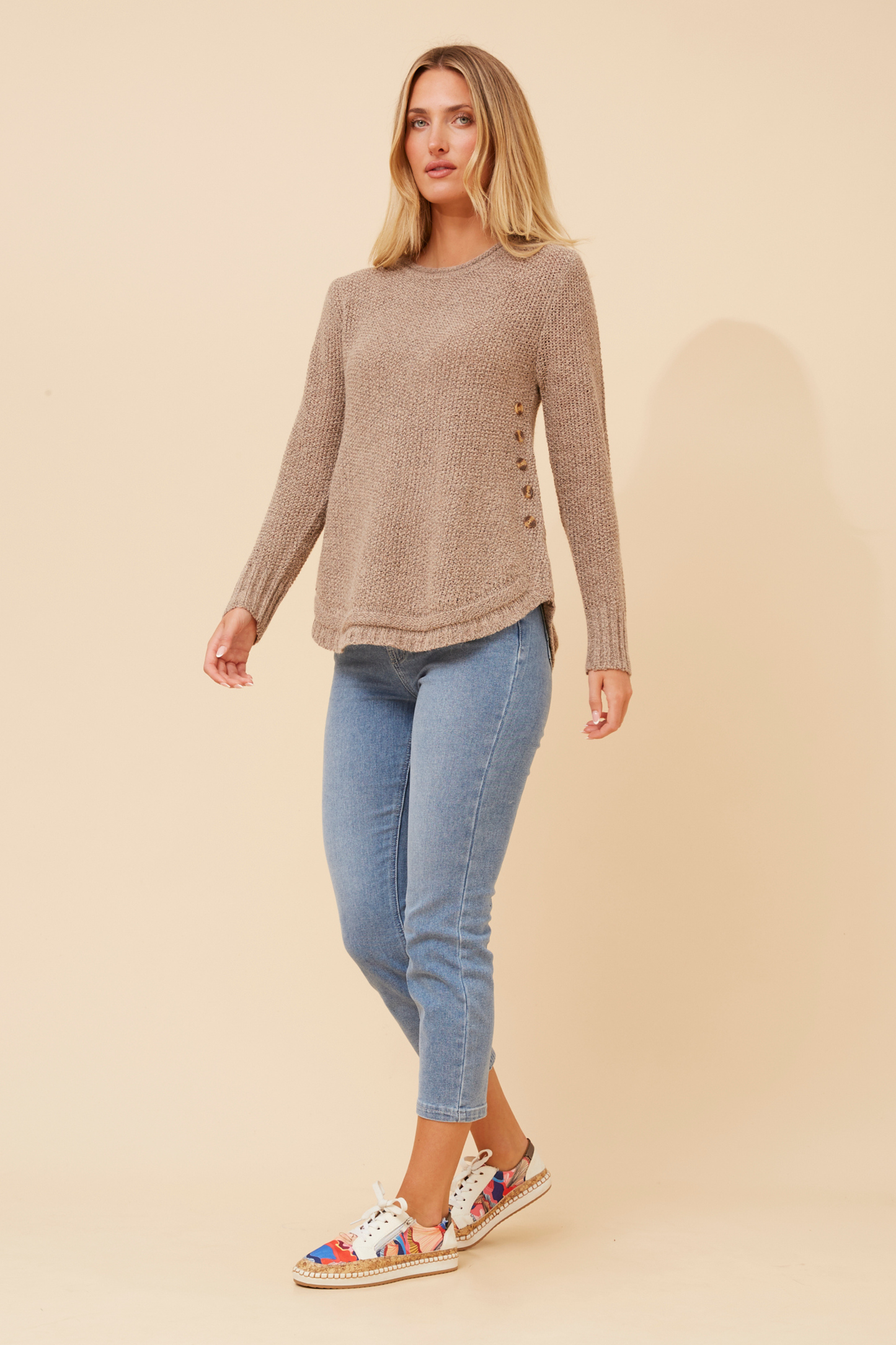 Jerry Button Detail Knit KP508431 Sand