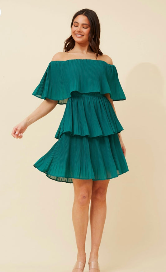 Raya Off Shoulder Party Dress Emerald D520732