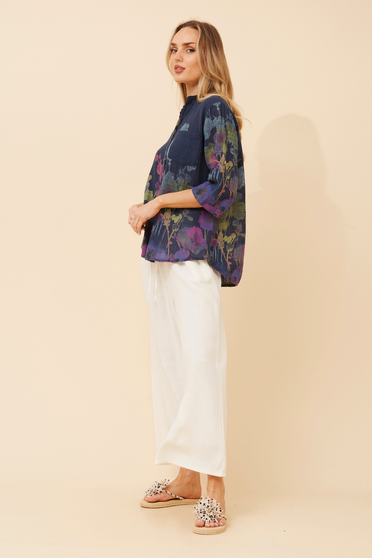Skye Italian Floral Top T524783 Navy