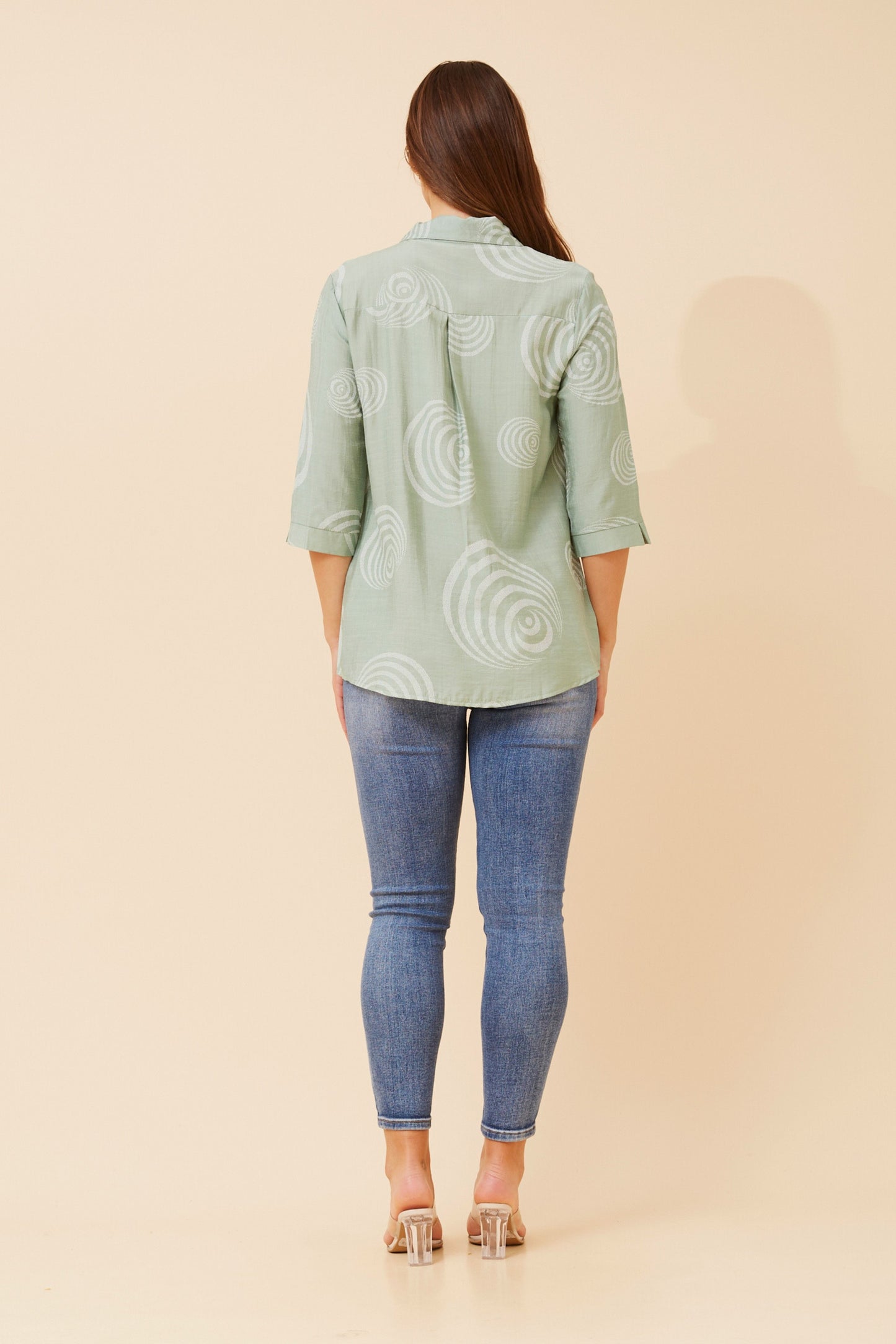 Bella Abstract Printed Top T523432 Sage & White