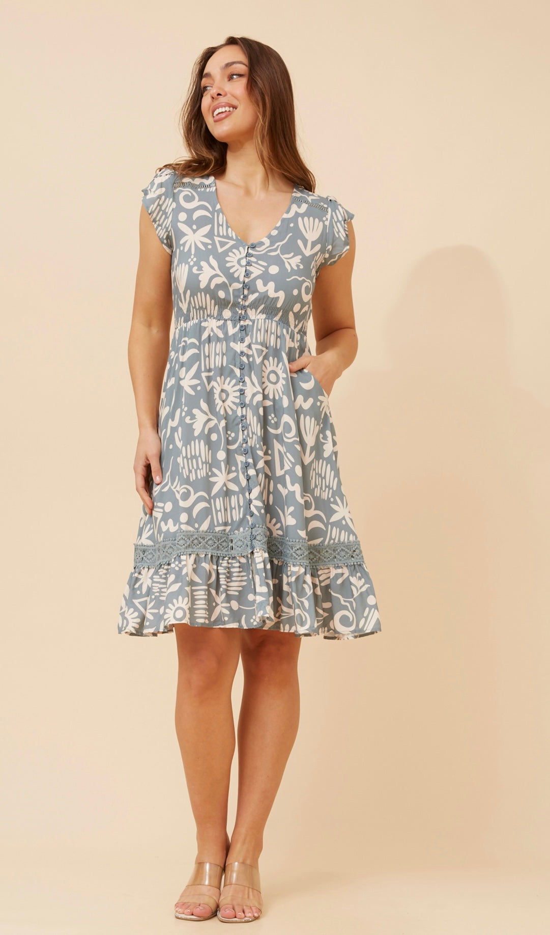 Sova Floral Knee Dress - Sage D523297
