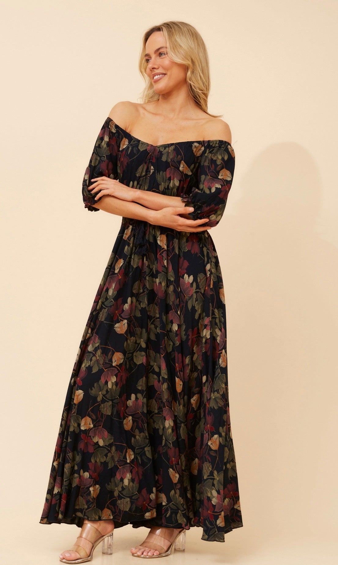 Molly Floral Boho Maxi Dress- Navy D526825