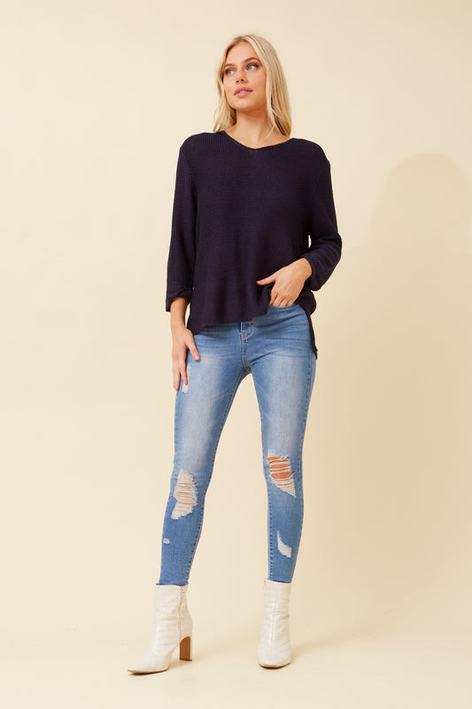 Nikki V neck Knit Pullover - Navy KP518969