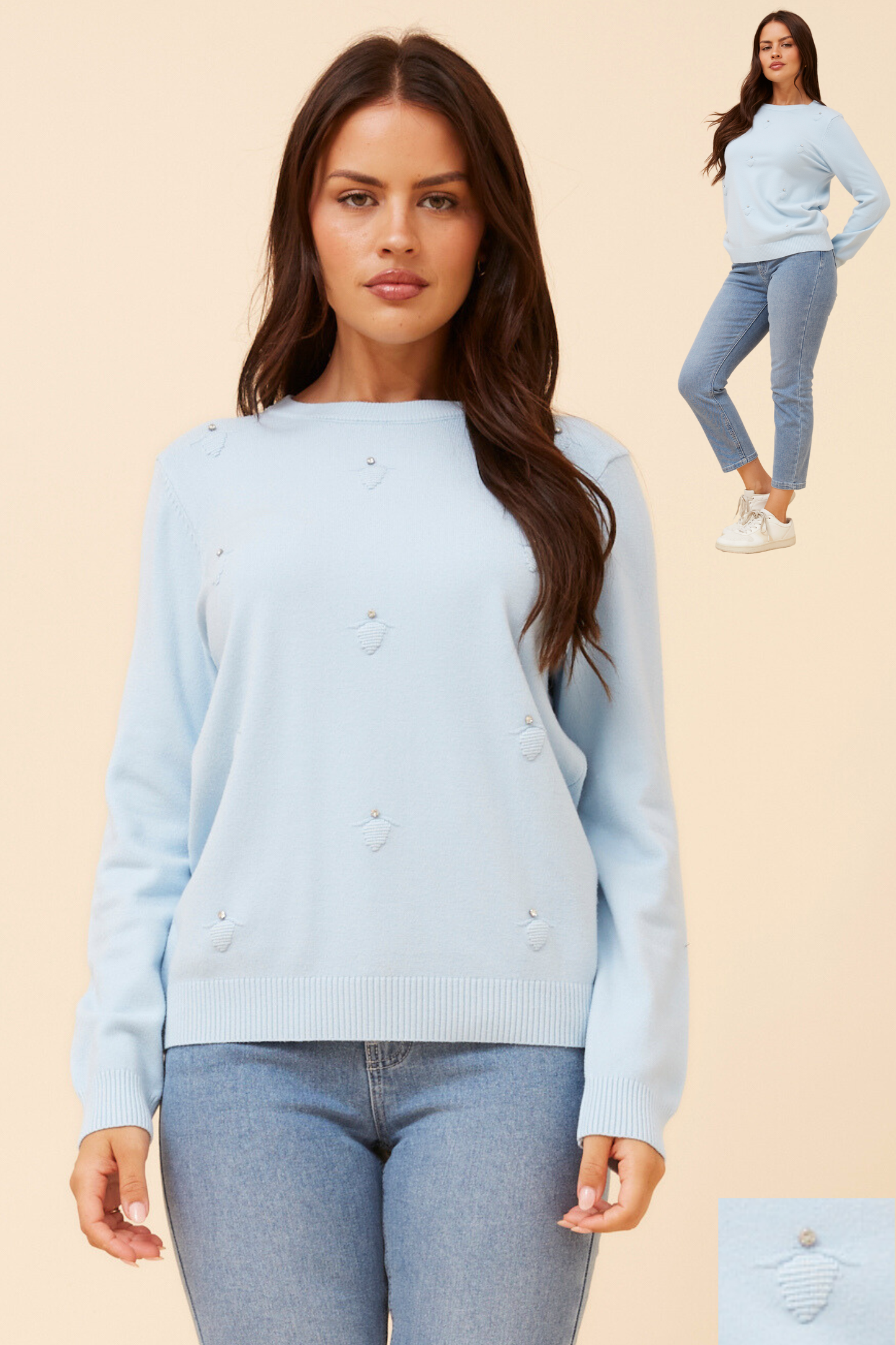 Billy Diamante Detail Knit KP525901 Skylight