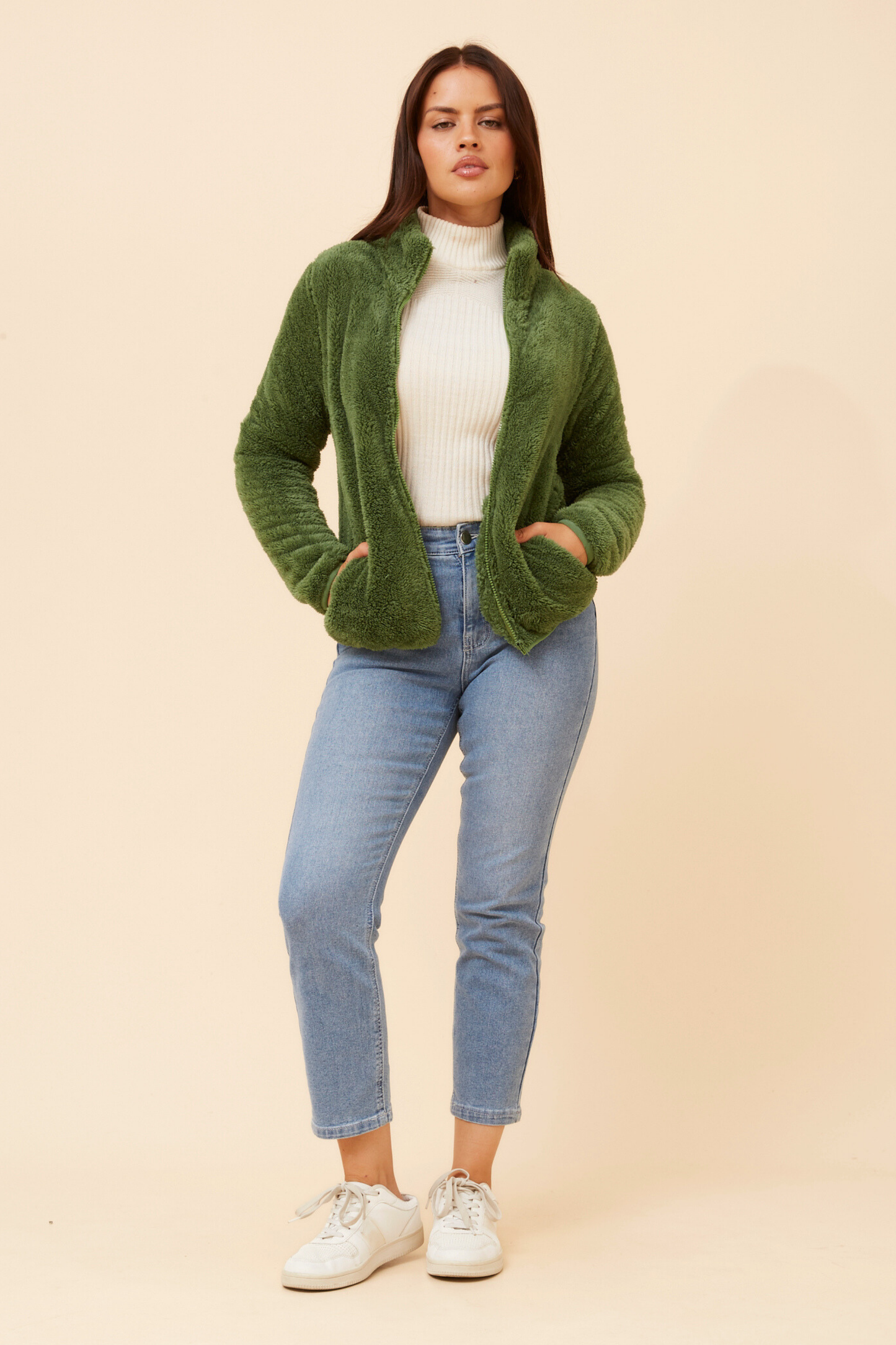 Front FAUX FUR Jacket- Artichoke J508971