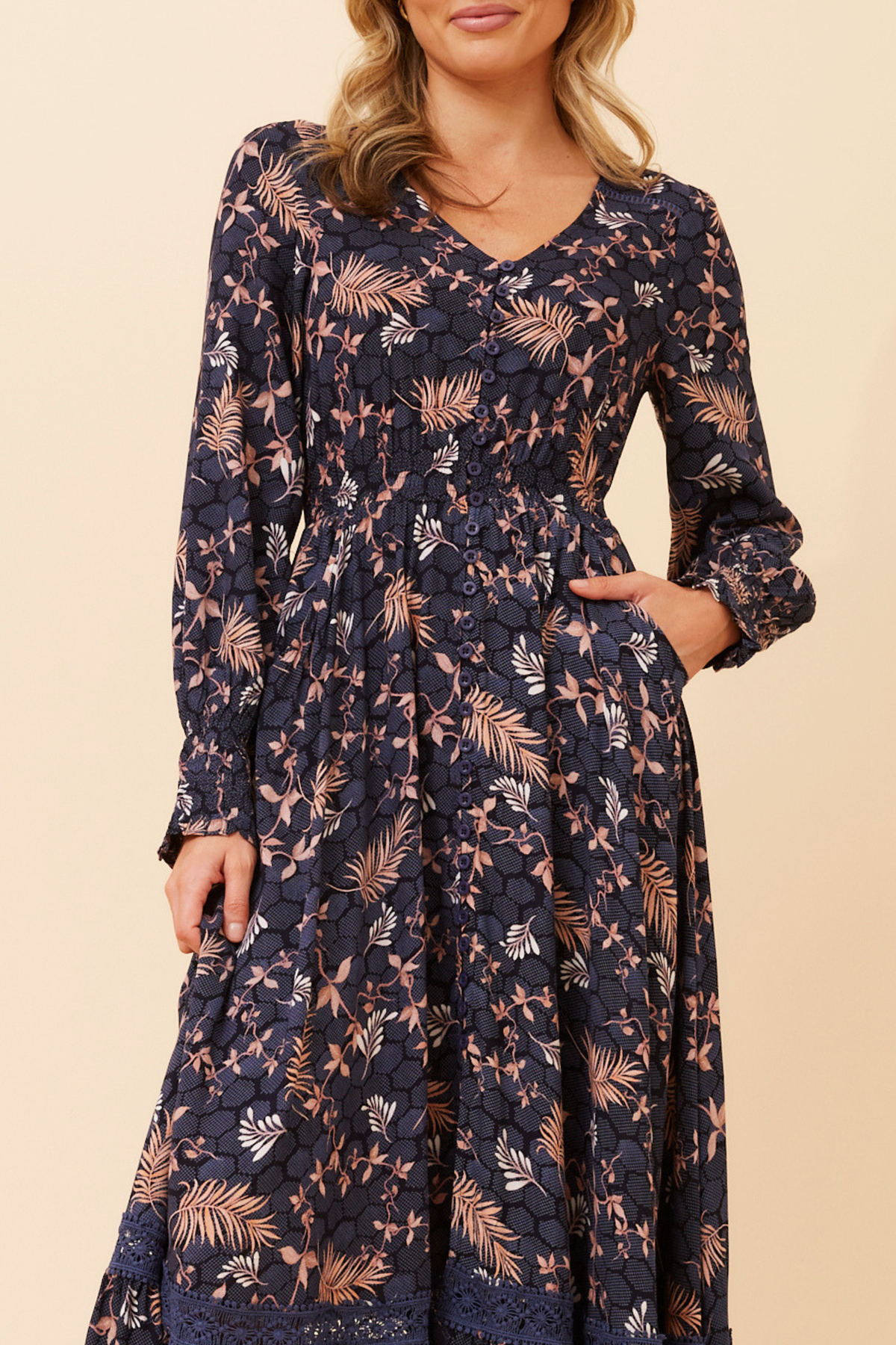 Jensen Floral Print Maxi Dress D526355 Navy