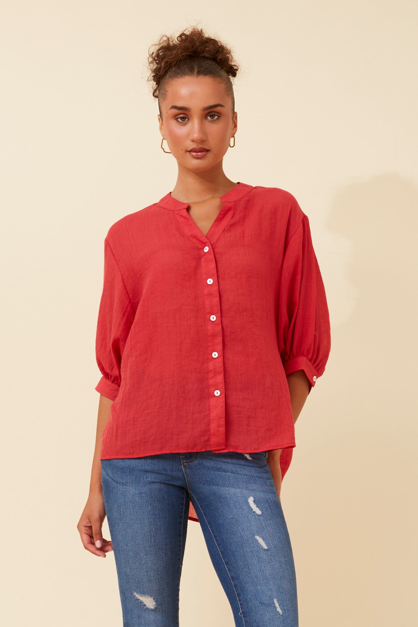 Rosa Shirt with Back Button Detail - Red T511586