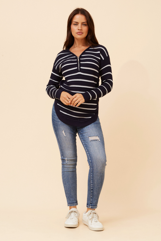 Artha Colour Block Knit Jumper KP178858 Navy