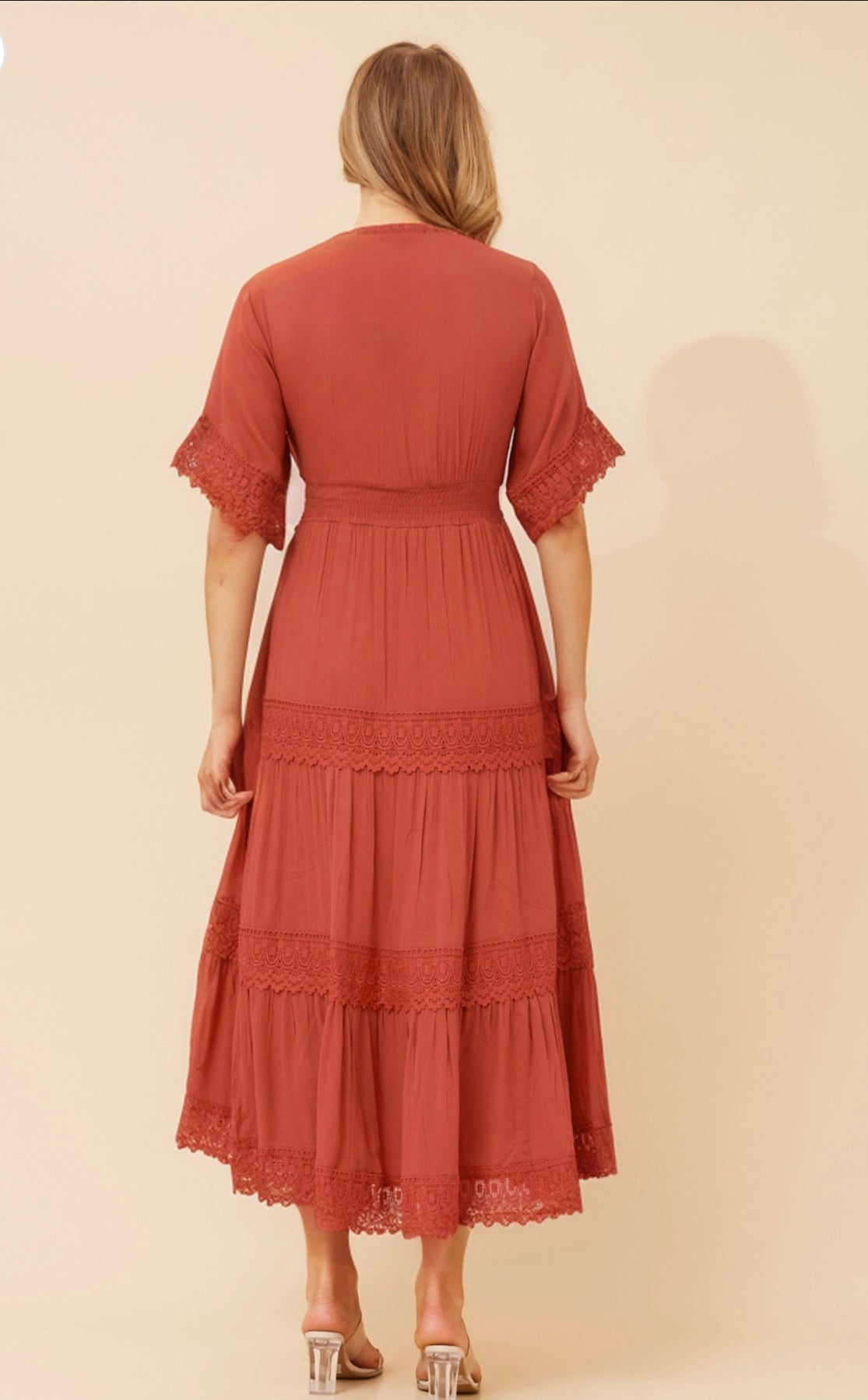 Alexia Lace Trim Dress - Terracotta D512419