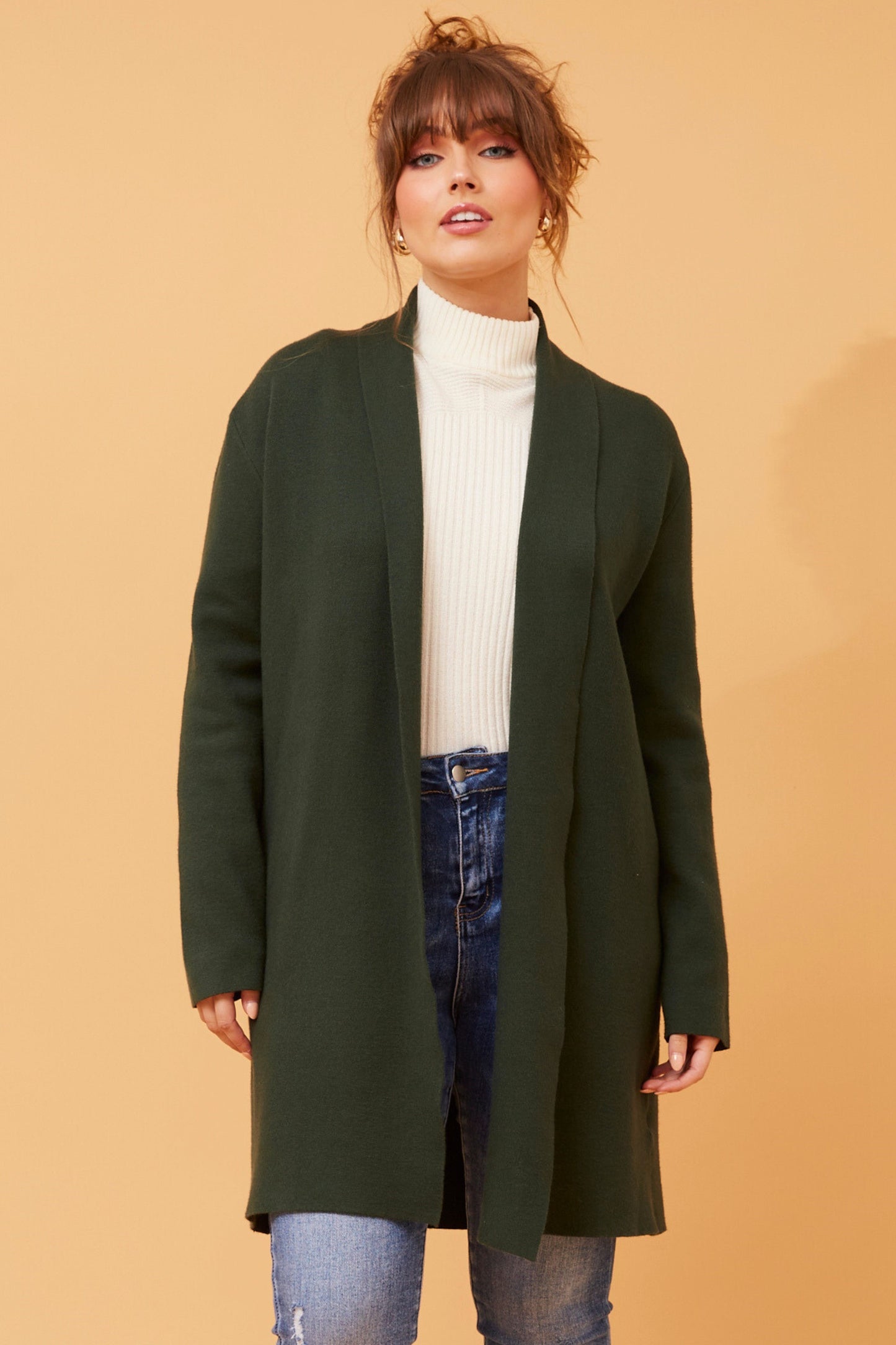 Shawl Collar Knitted Cardigan KC508475 Dark Green