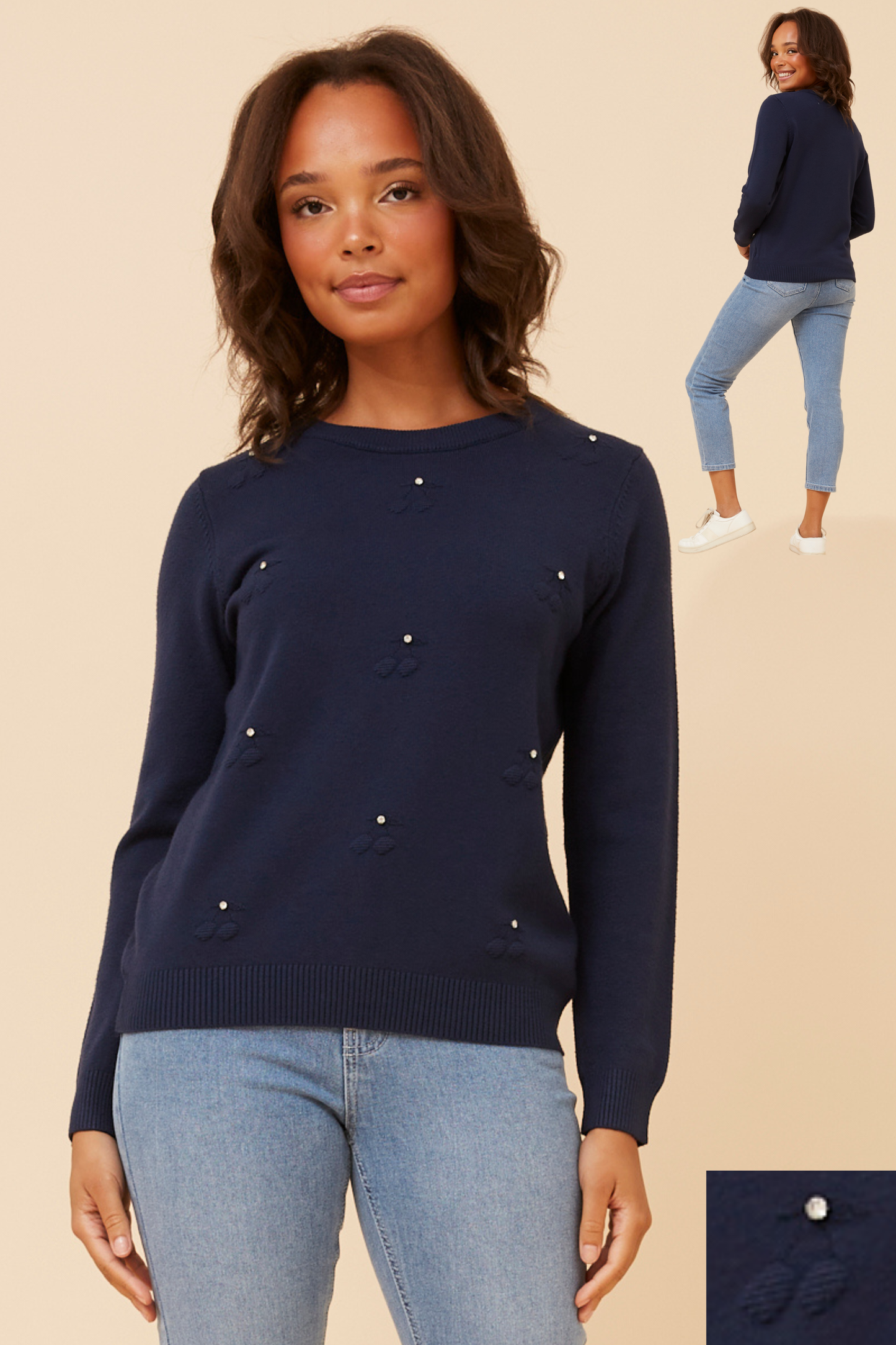 Gracie Pearl Detail Knit KP525903 Navy