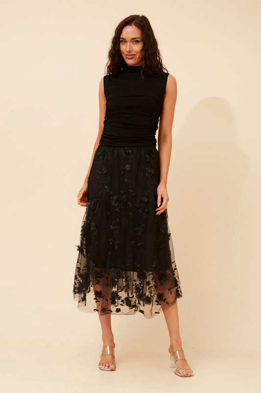 Tatum Floral Embroidered Skirt S737054 Black
