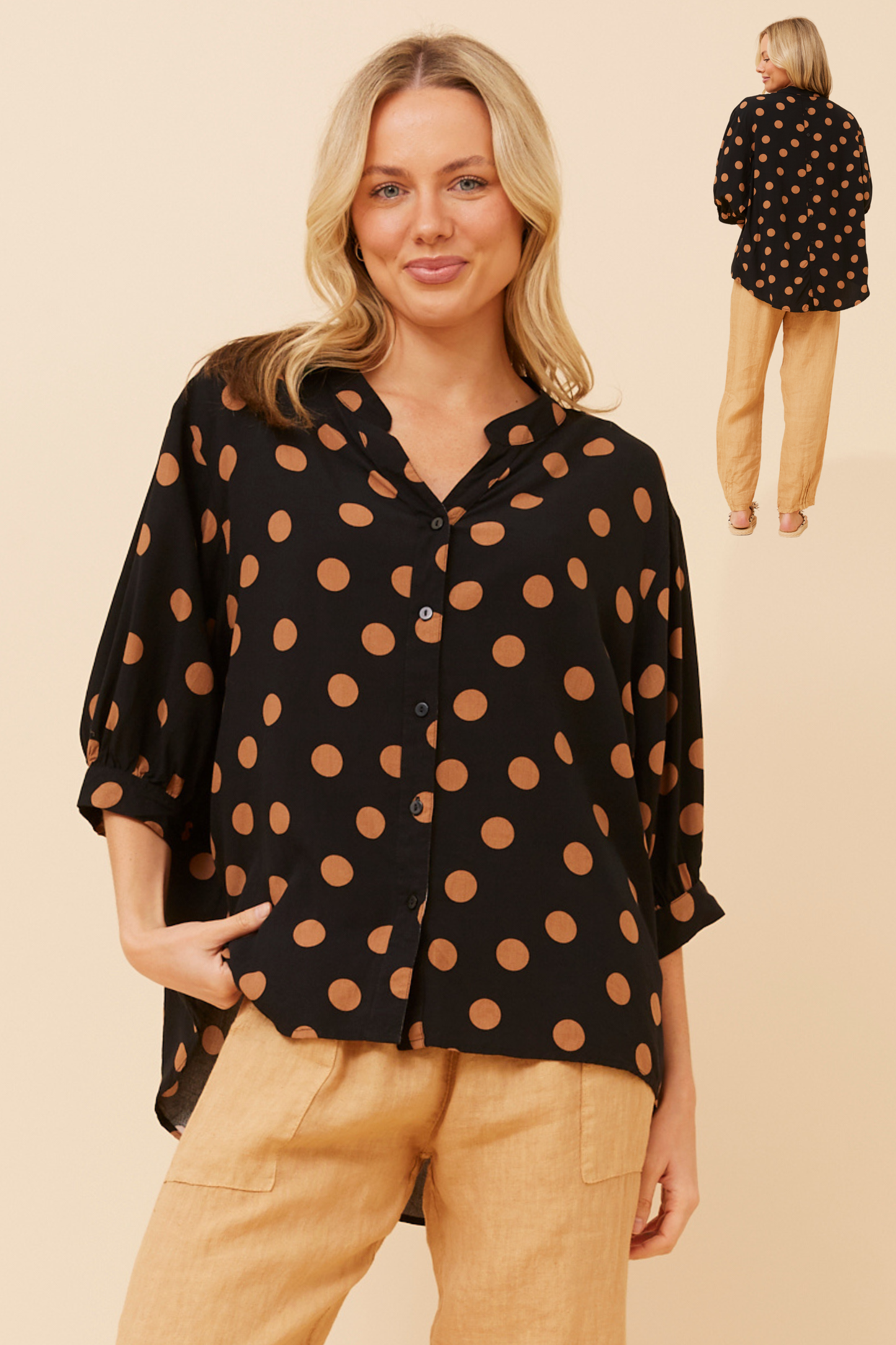 Rosa Polka Shirt with Back Button Detail -  T526337