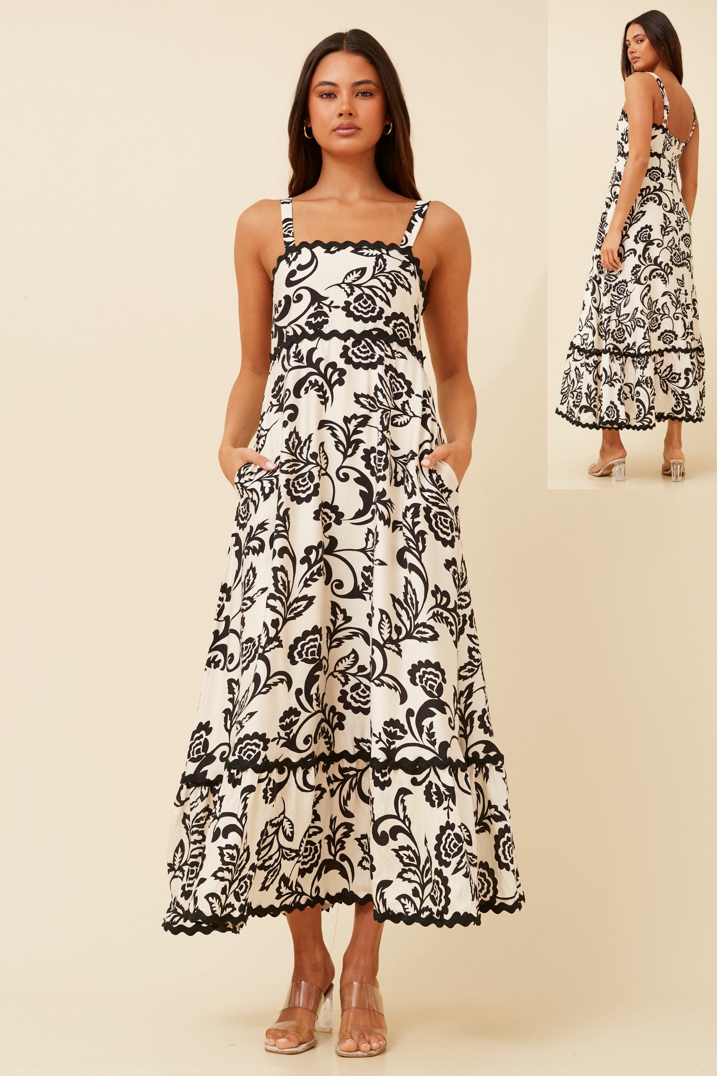 Lili Floral Print Dress - Black & White