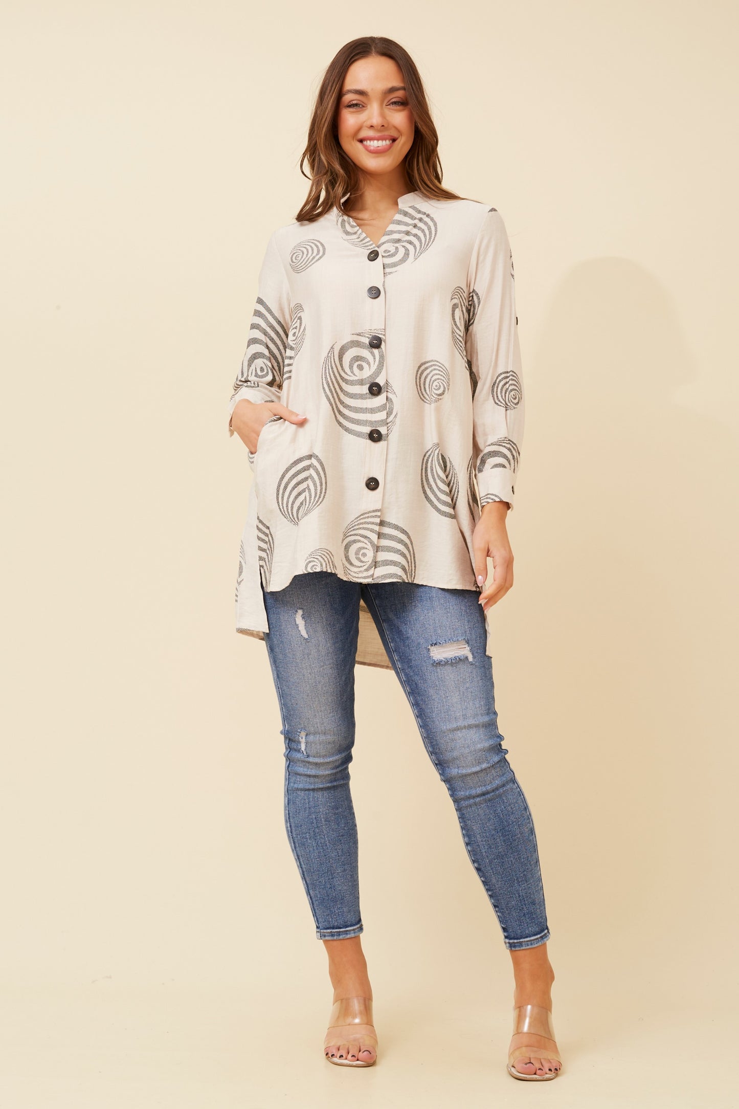 Claire Abstract Print Shirt T518979 Linen