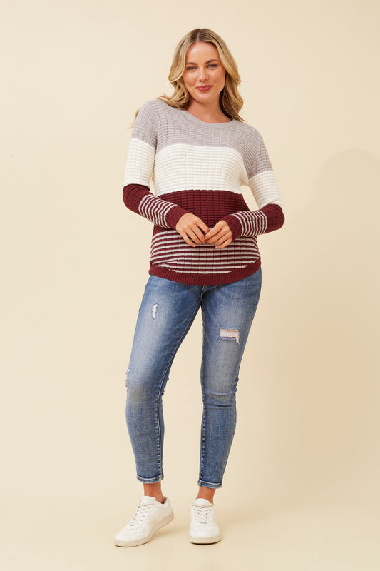 Willow Block Stripe Pullover KP519086 Red Dahlia