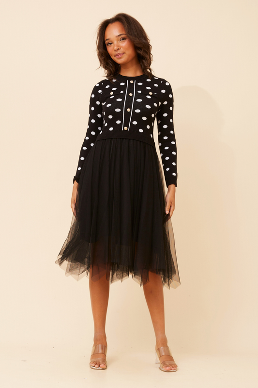 Ovi Knit Dress with Tulle Skirt KD175606