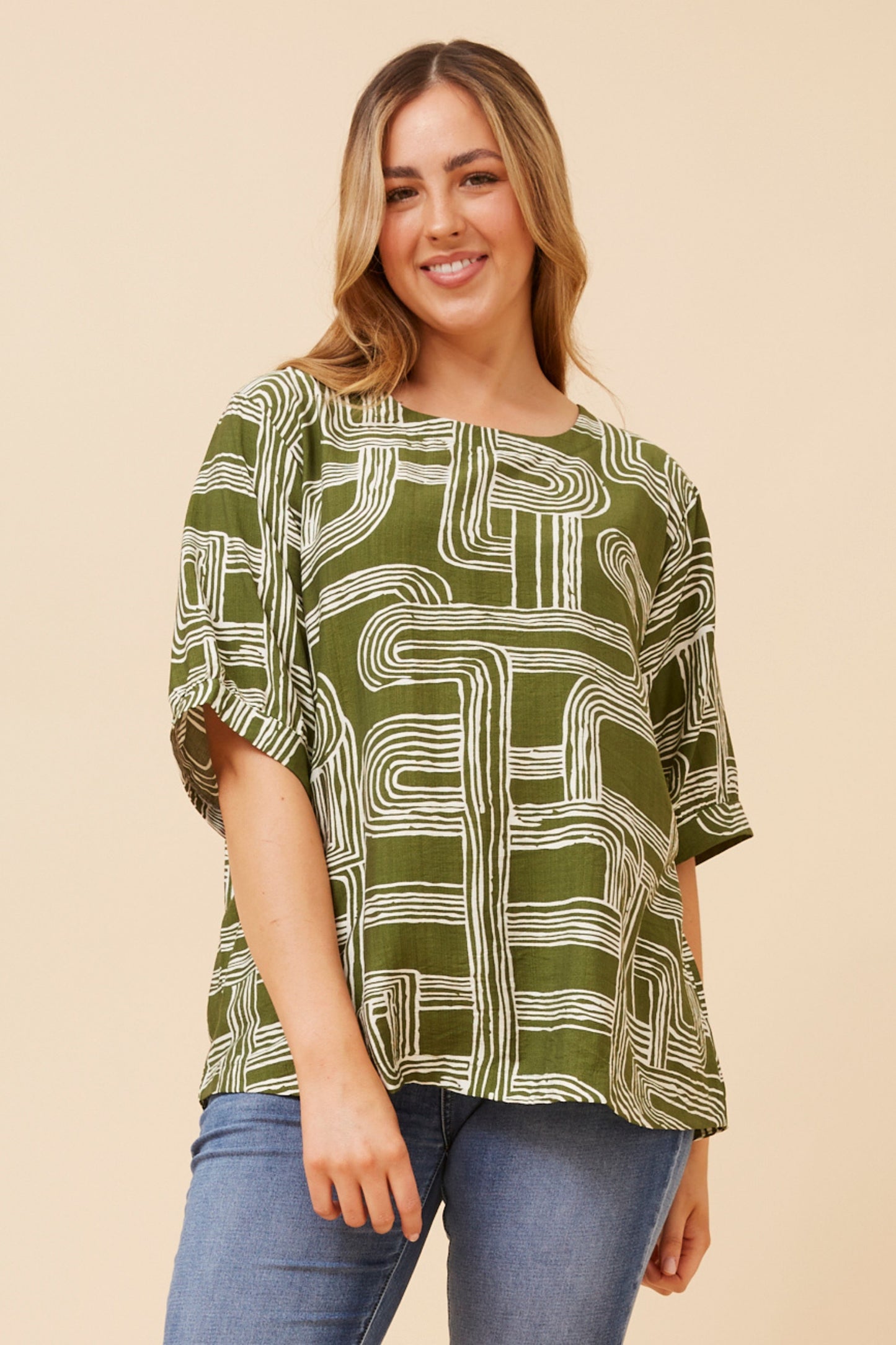 Carolyn Abstract Printed Top T525887 Sage