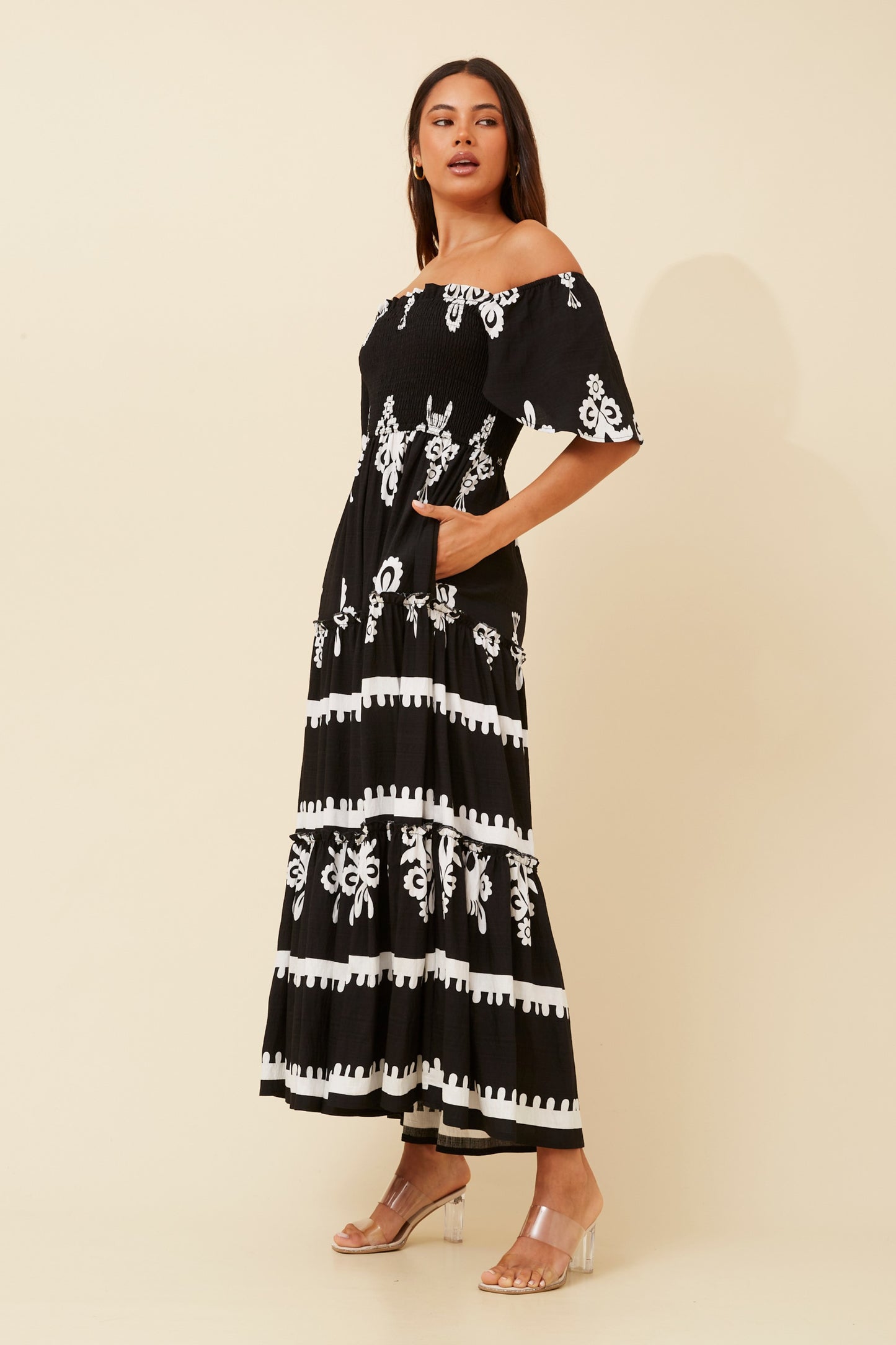 Myra Boho Print Maxi Dress D522257 Black