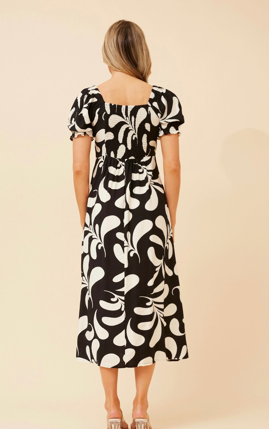 Anne Front Bow Dress D524665 Black & White