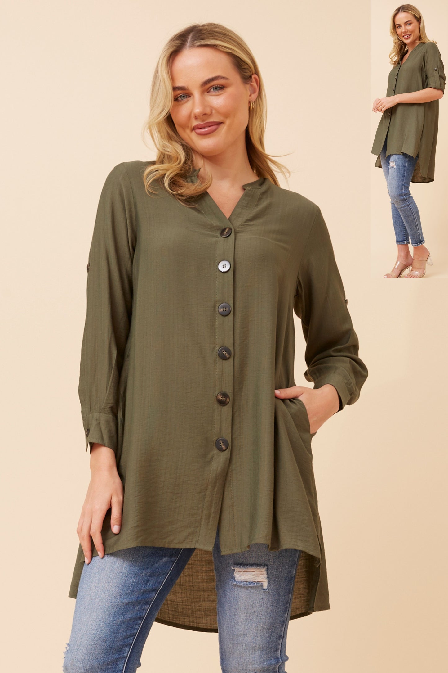 Claire Tunic Shirt T523904 Khaki